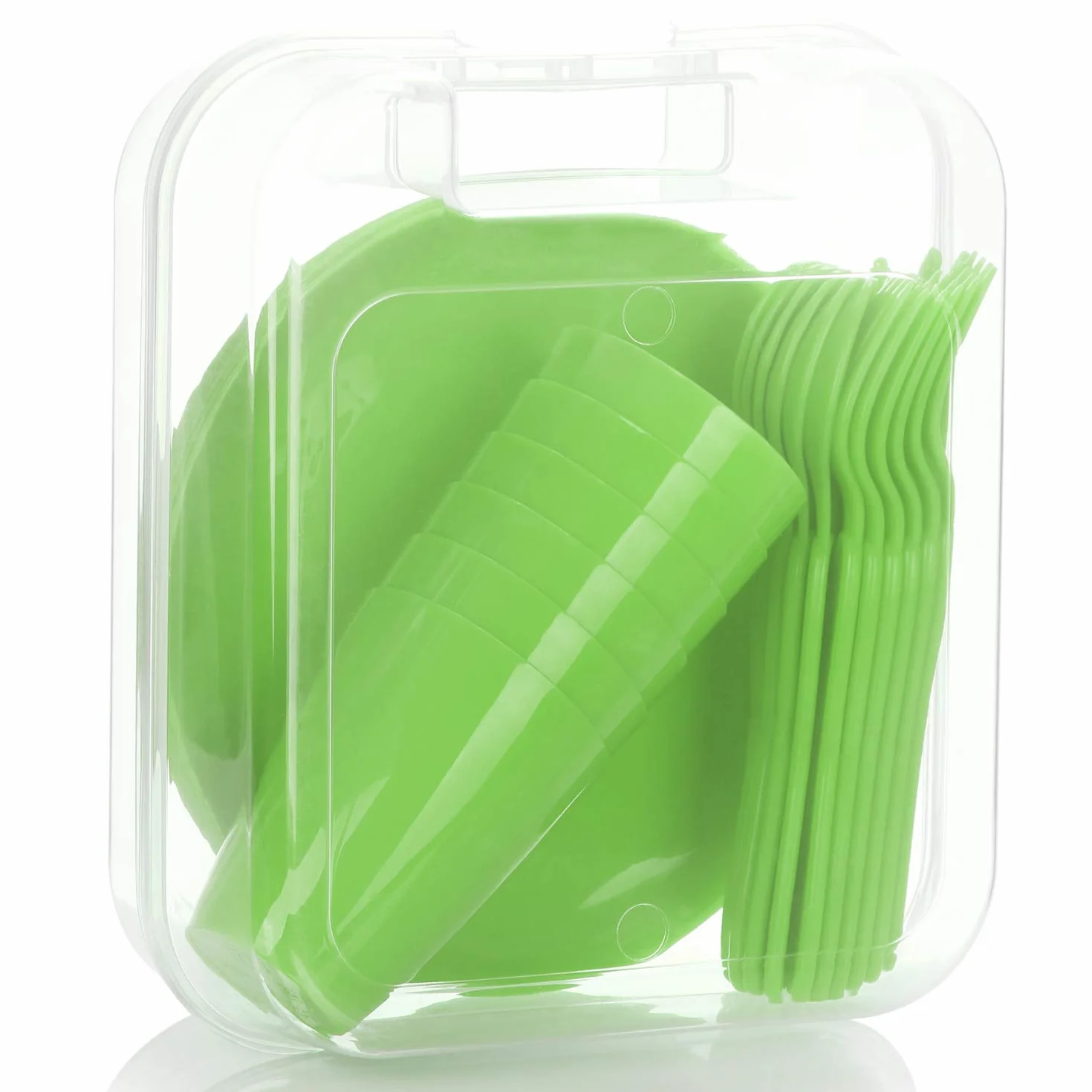 COM-FOUR® Set da picnic 31 pezzi - Cestino con stoviglie riutilizzabili per 6 persone - Accessori picnic verdi