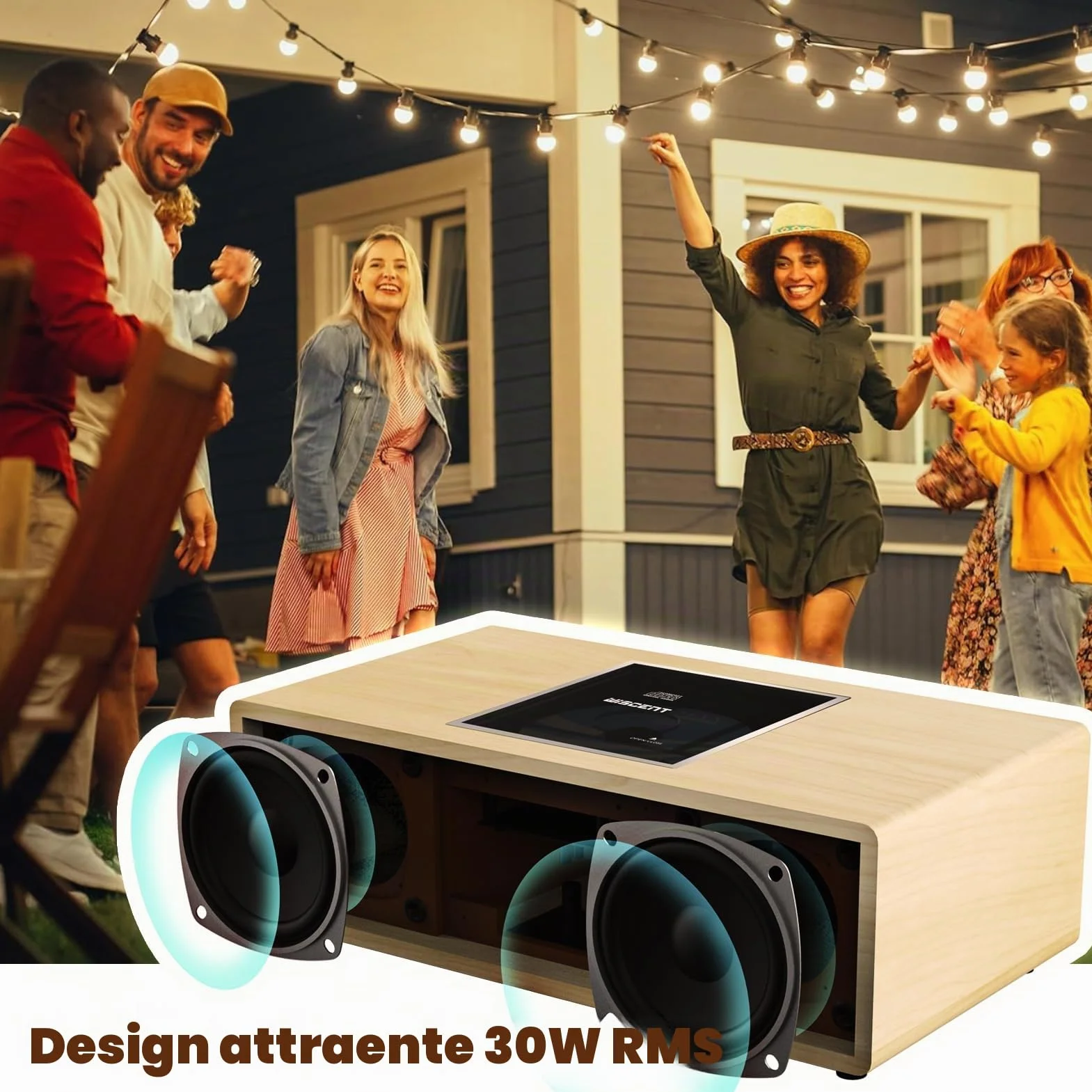 Impianto Stereo Casa Hi-Fi Radio DAB+ Lettore CD Bluetooth 5.0 FM USB 30W Design Retro Legno