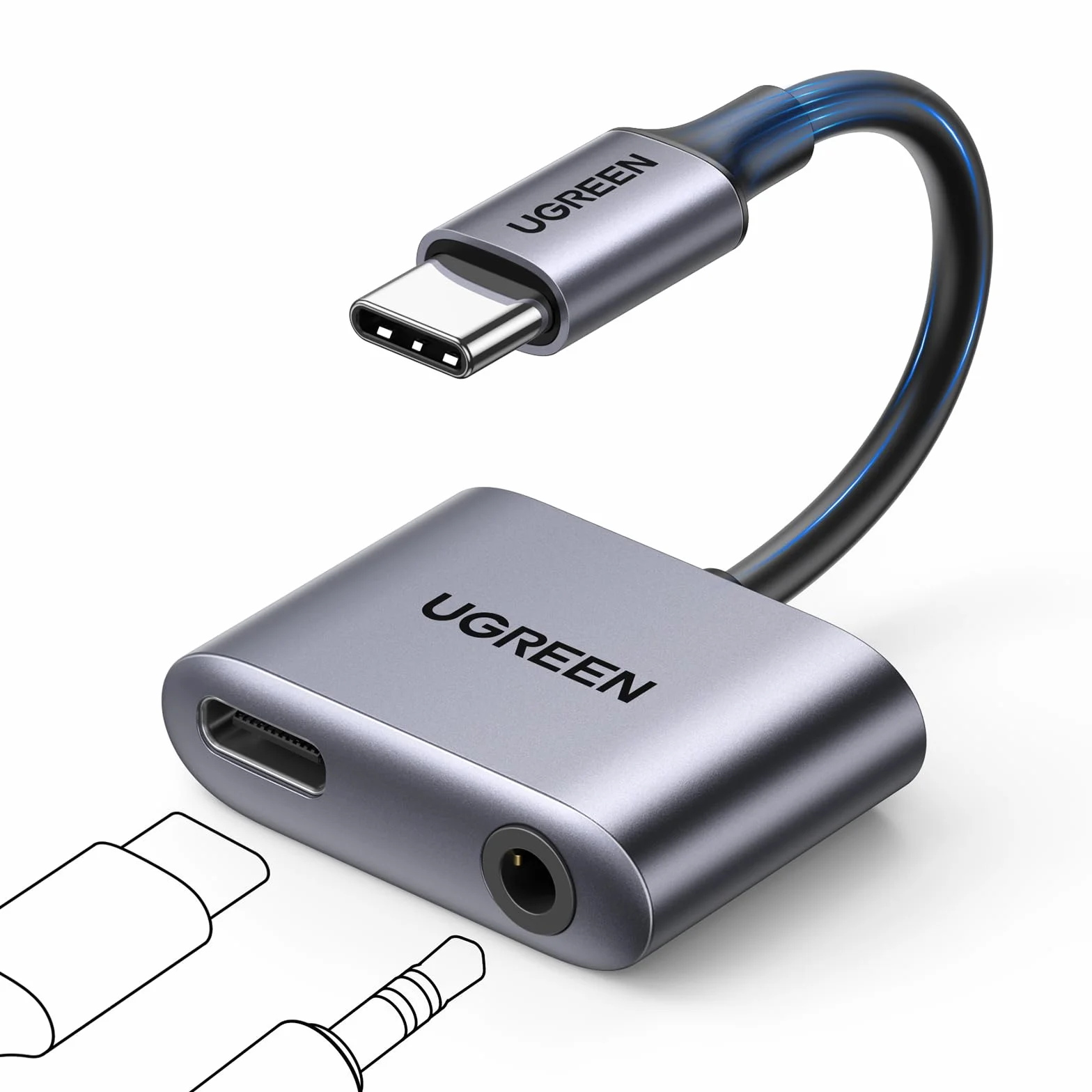 UGREEN Adattatore USB C a Jack 3,5 mm Ricarica Rapida PD 30W Chip DAC per Cuffie Tipo C