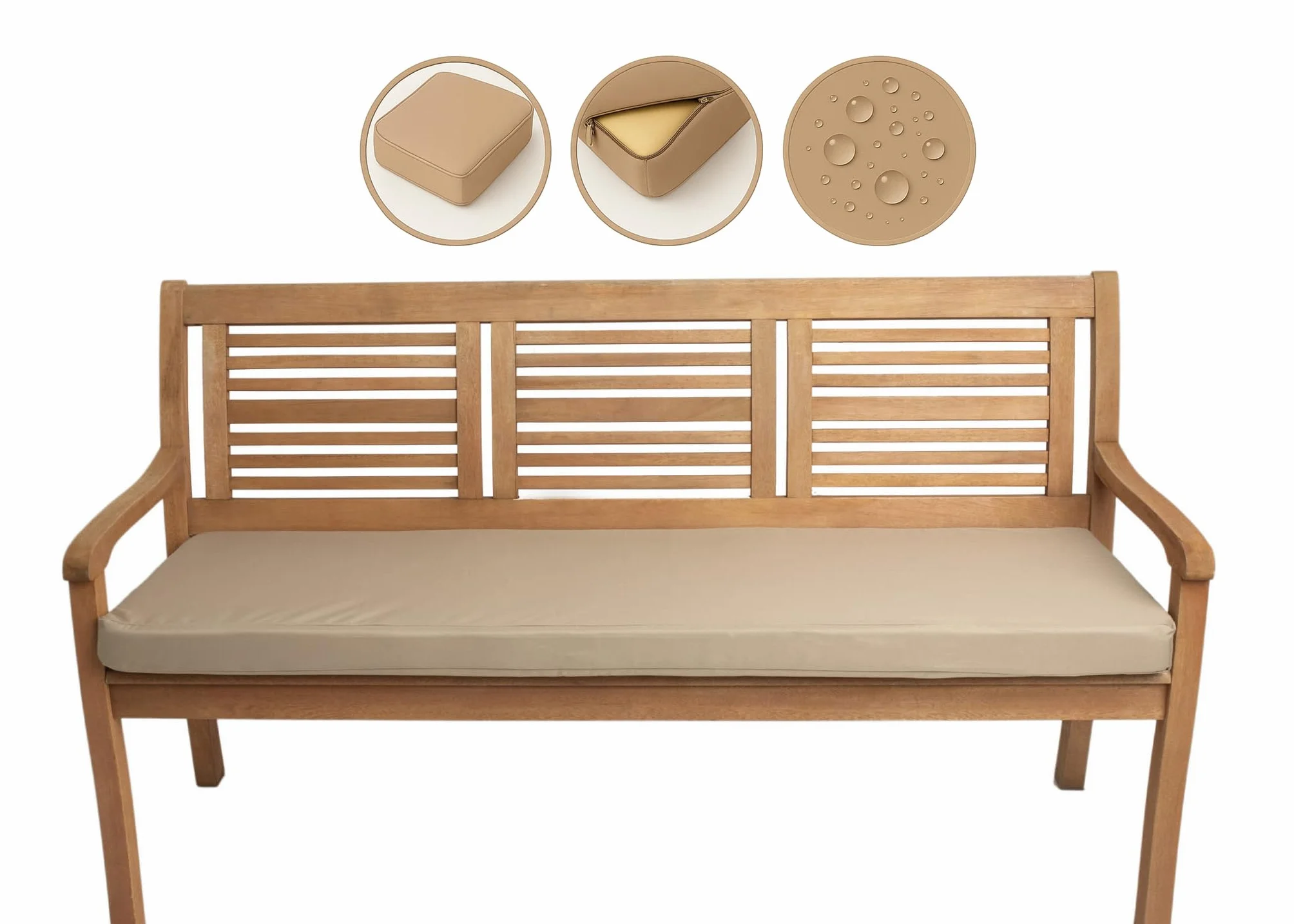 Fodera per cuscino da panca da giardino resistente alle intemperie Beige 150x50x7cm
