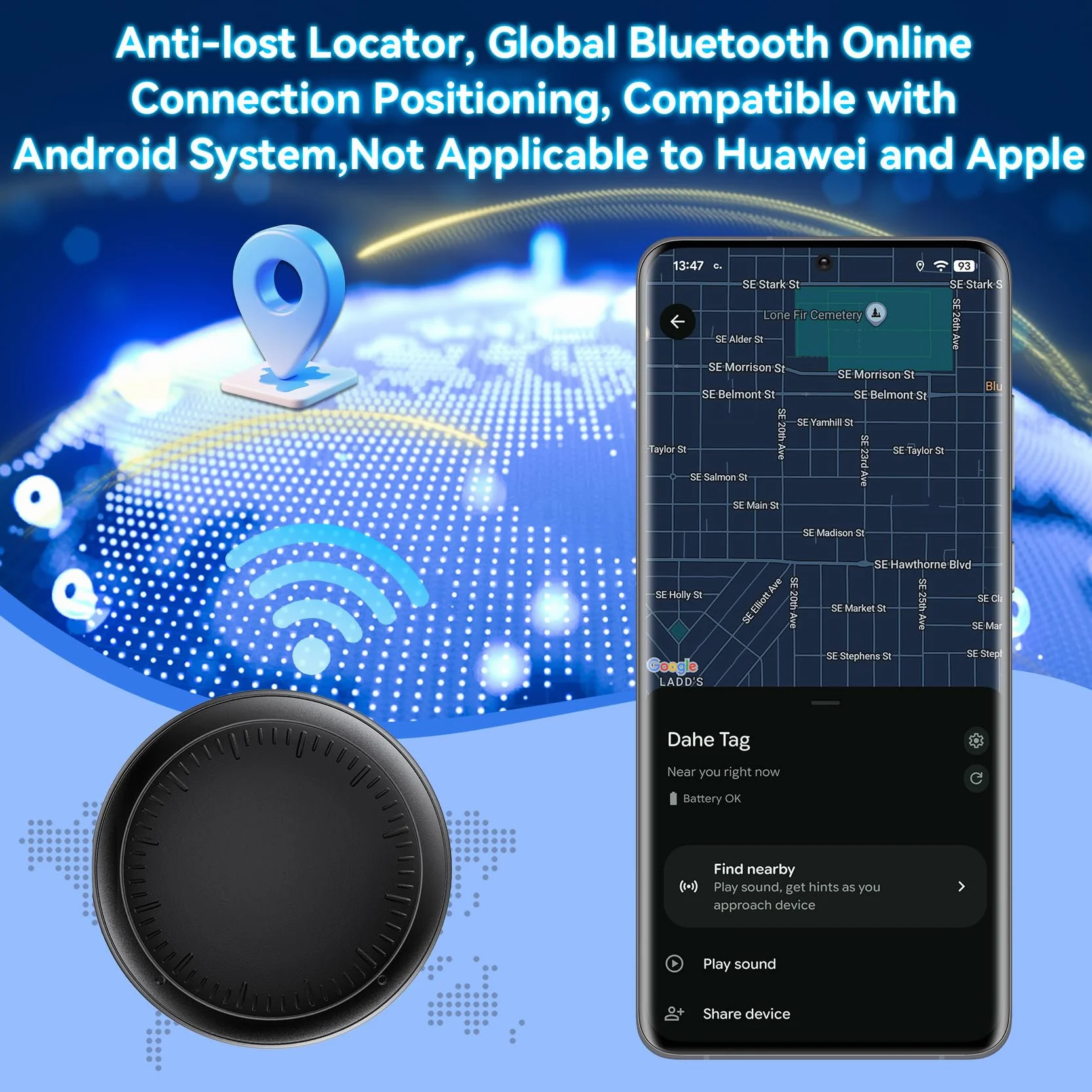 GPS Tracker per Auto, Air Tracker Android, Magnetico, IP68 Impermeabile, Localizzatore con App Copertura Globale, Tracciare Veicolo Moto, Senza SIM
