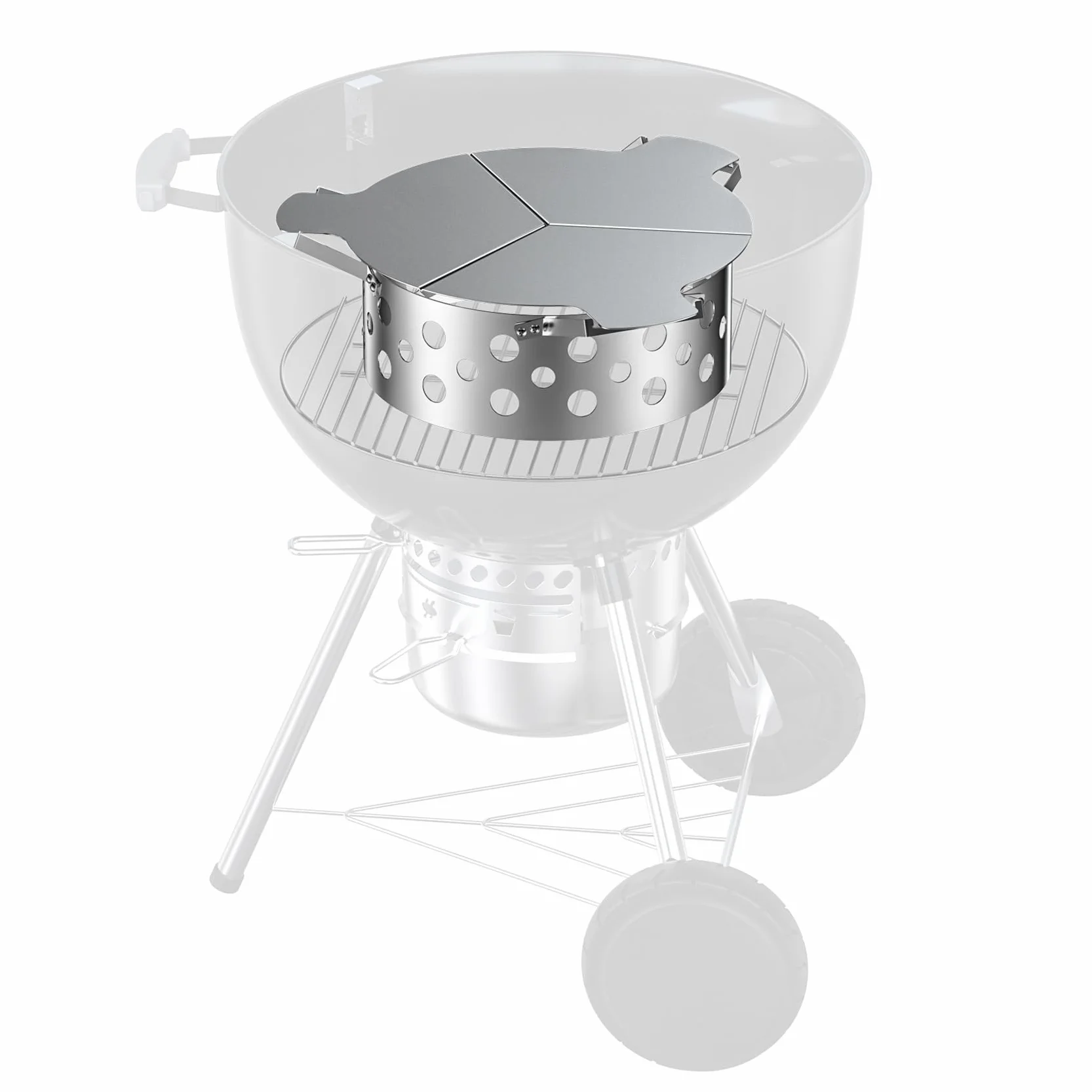 Onlyfire Kit per Affumicatura BBQ in Acciaio Inox, Controllore di Calore per Griglia a Carbonella Weber Kettle da 57 cm, Camera di Carbone con Deflettore di Calore e 4 Staffe di Sollevamento