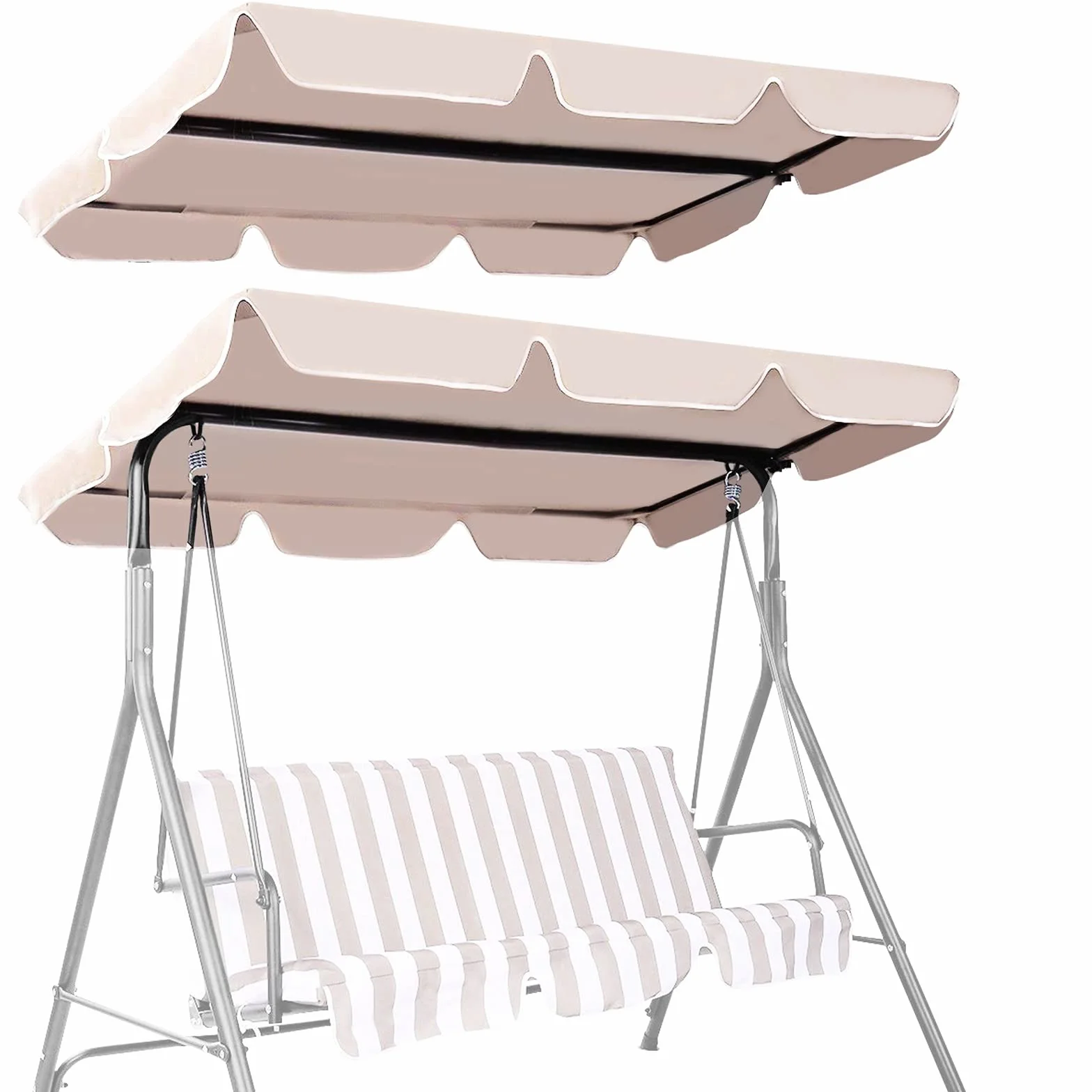 RELAX4LIFE Tettuccio Parasole Universale da 2 Posti, Tetto di Ricambio per Dondolo, Altalena da Esterno, Tettuccio Impermeabile Protezione Solare UV da Giardino, Terrazzo (Beige, 191 x 132 cm)