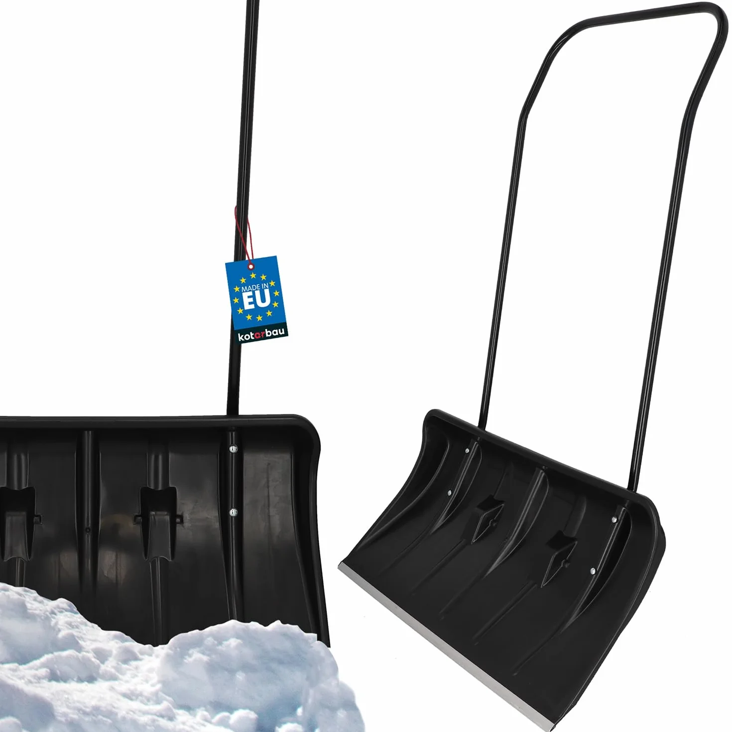 KOTARBAU® Pala da Neve con Ruote 80 cm con Profilo in Alluminio e Manico in Metallo - Spazzaneve ECO Nero