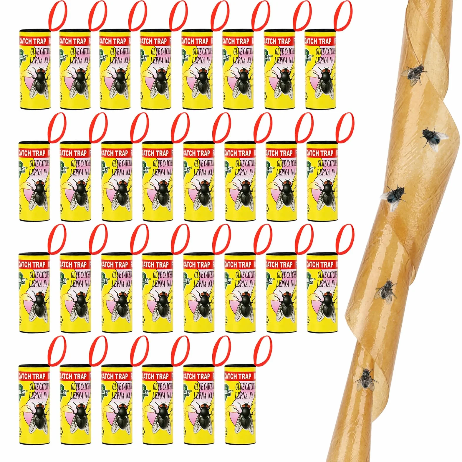 Set di 30 rotoli di cattura mosche, nastro anti-mosca, adesivo premium per cattura mosche, mosche adesive senza pesticidi, soluzione efficace contro mosche, zanzare