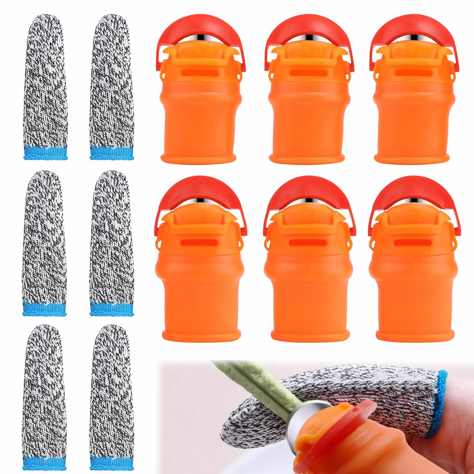 LALAGO 6 pezzi Coltello Pollice, Coltello Dito in Silicone con 6 Protezioni per Dita Antitaglio in HPPE, Coltello Pollice Silicone, Coltello da Giardinaggio, Attrezzi Giardinaggio per Raccolta Ortaggi