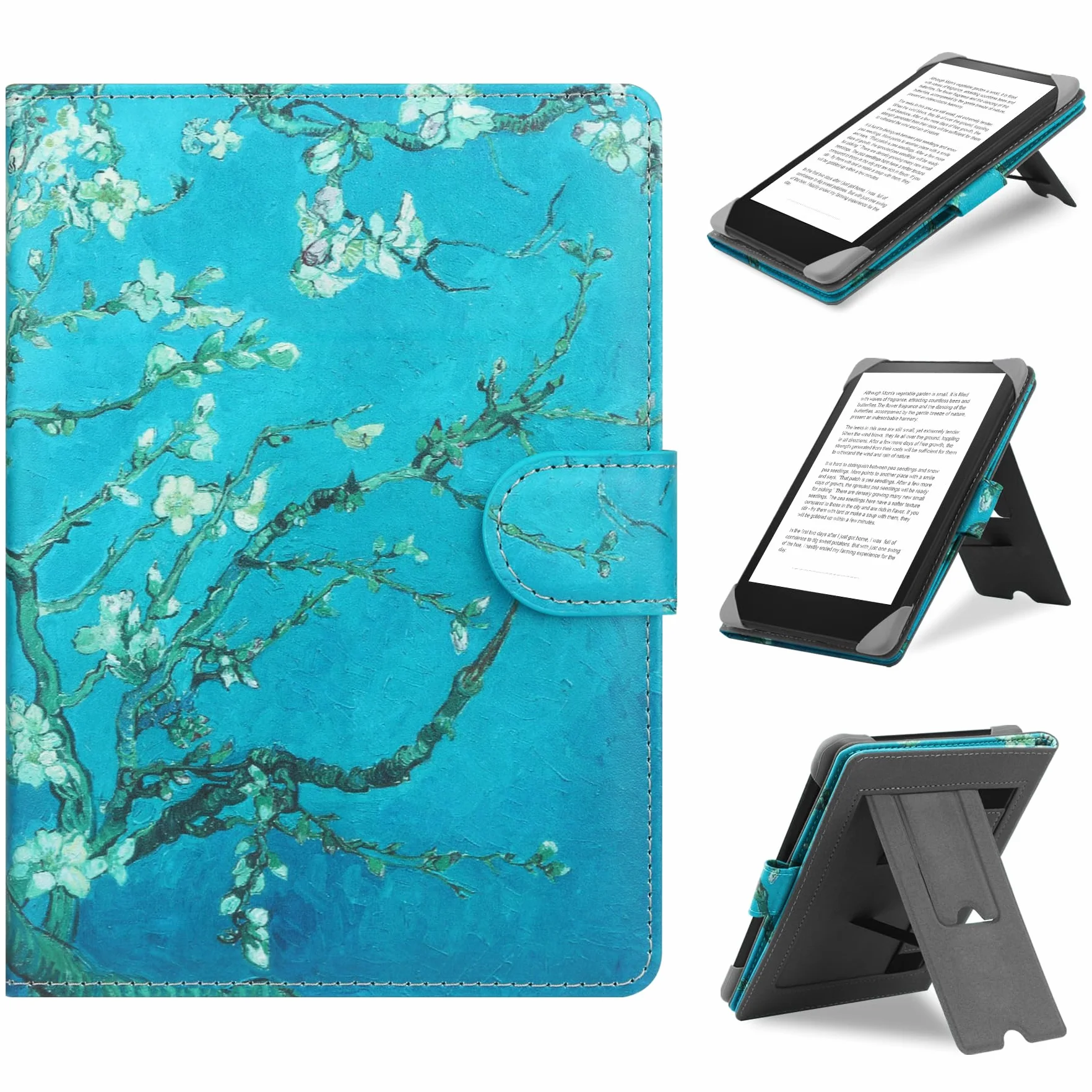 HoYiXi Custodia Universale per eReader 6.8" 7" Compatibile Kindle Paperwhite Colorsoft Kobo PocketBook Tolino Sony con Stand Fiore