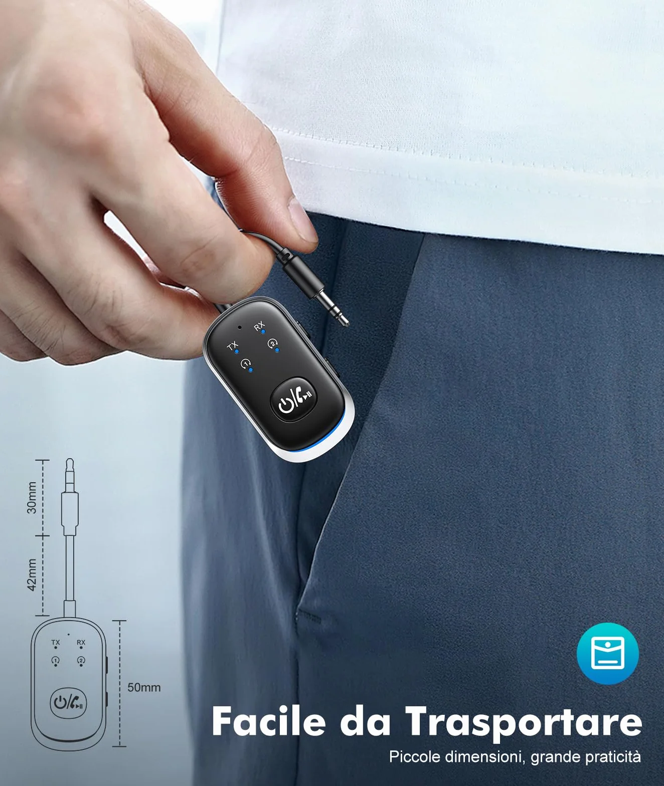 Mohard Trasmettitore Ricevitore Bluetooth 5.3 AUX Vivavoce Auto 2 in 1