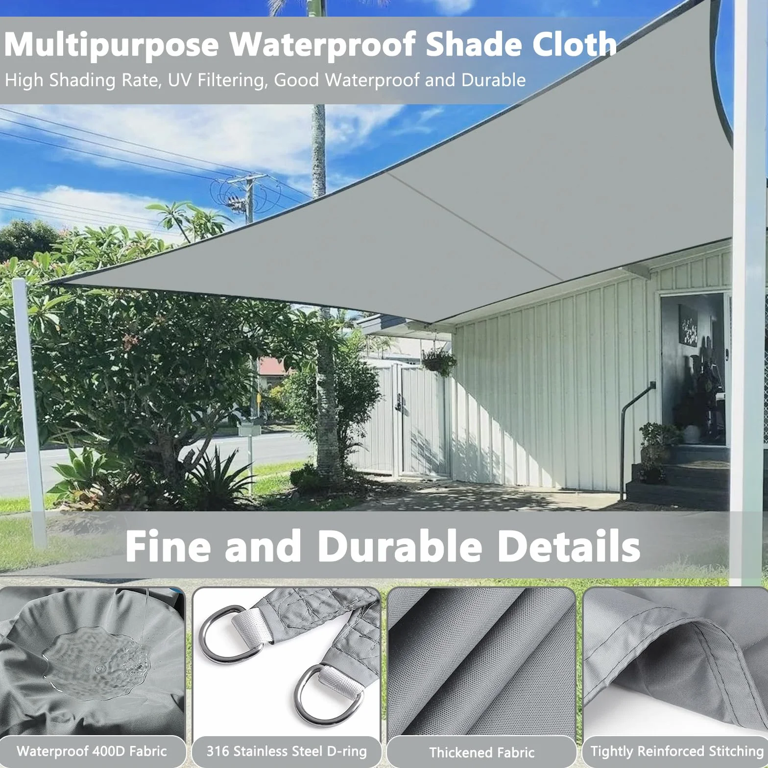Vela Ombreggiante Impermeabile 3x4m Protezione UV Tenda A Vela per Esterno Grigio
