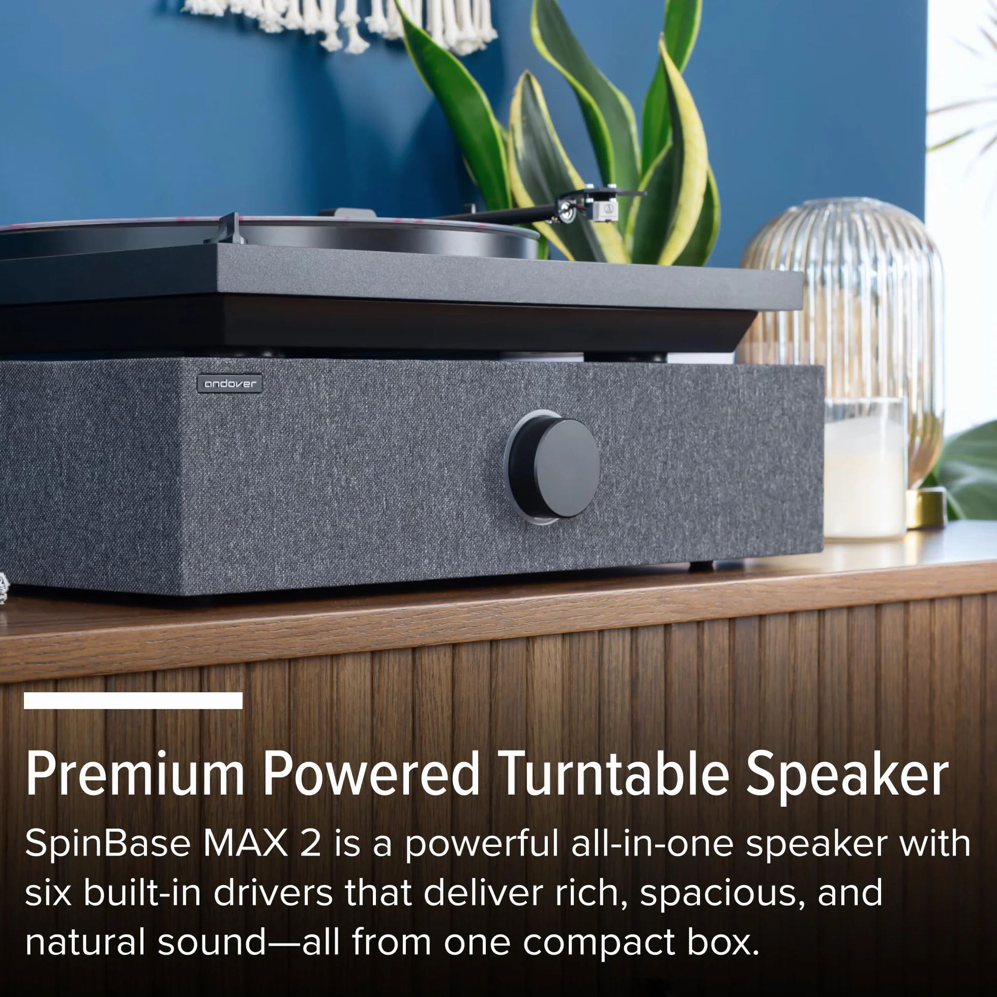 Andover Audio SpinBase MAX 2 Premium Sistema di altoparlanti Bluetooth Streaming preamplificatore phono controlli capacitivi tecnologia IsoGroove