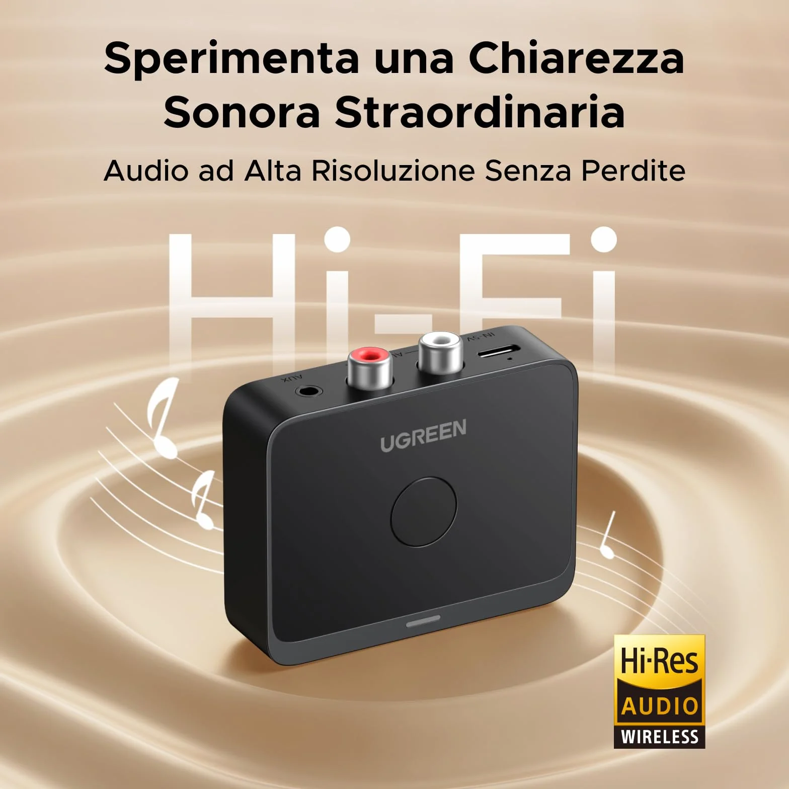 UGREEN Bluetooth 6.0 LDAC SBC AAC Audio USB-C Adattatore 2RCA 3,5 mm HiFi Bassa Latenza Wireless