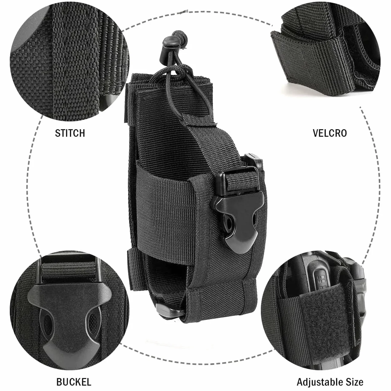 Molle Tactical Radio Pouch Holster, Adjustable Waist Belt for Walkie Talkie, Police Military Radio Holder