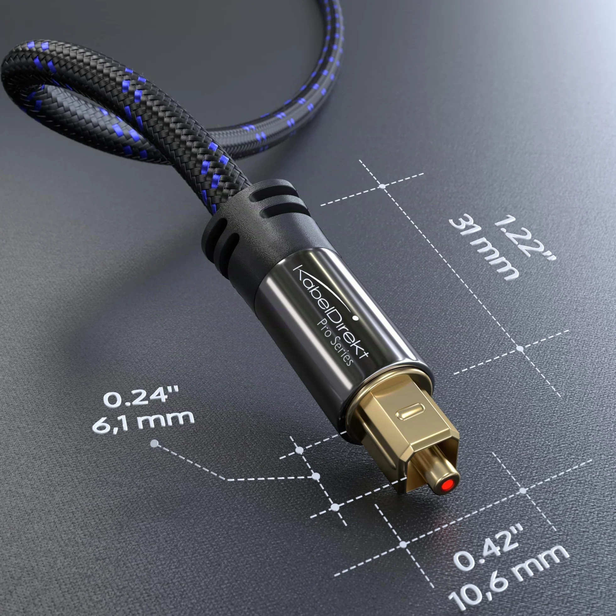 KabelDirekt Cavo TOSLINK Audio Ottico 2m Fibra Ottica S/PDIF Intrecciato Nylon