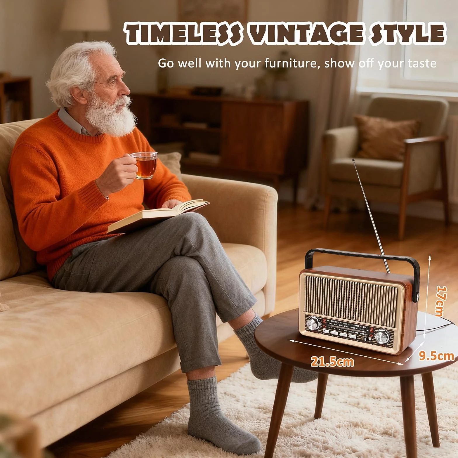 Radio Vintage Bluetooth Altoparlante Portatile con Lettore USB/TF/AUX Batteria Ricaricabile