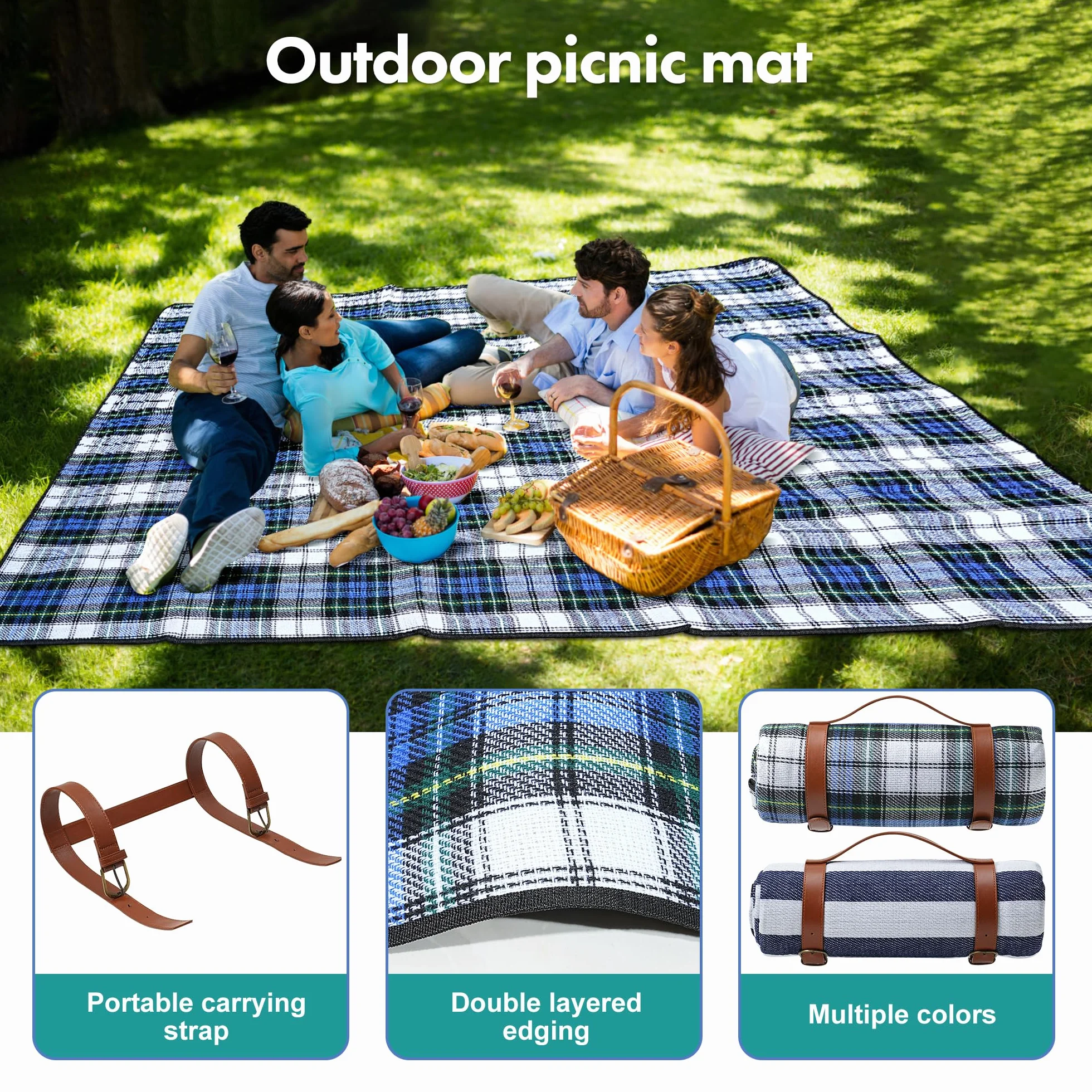 TRIXES Coperta da picnic XL impermeabile con maniglia per trasporto