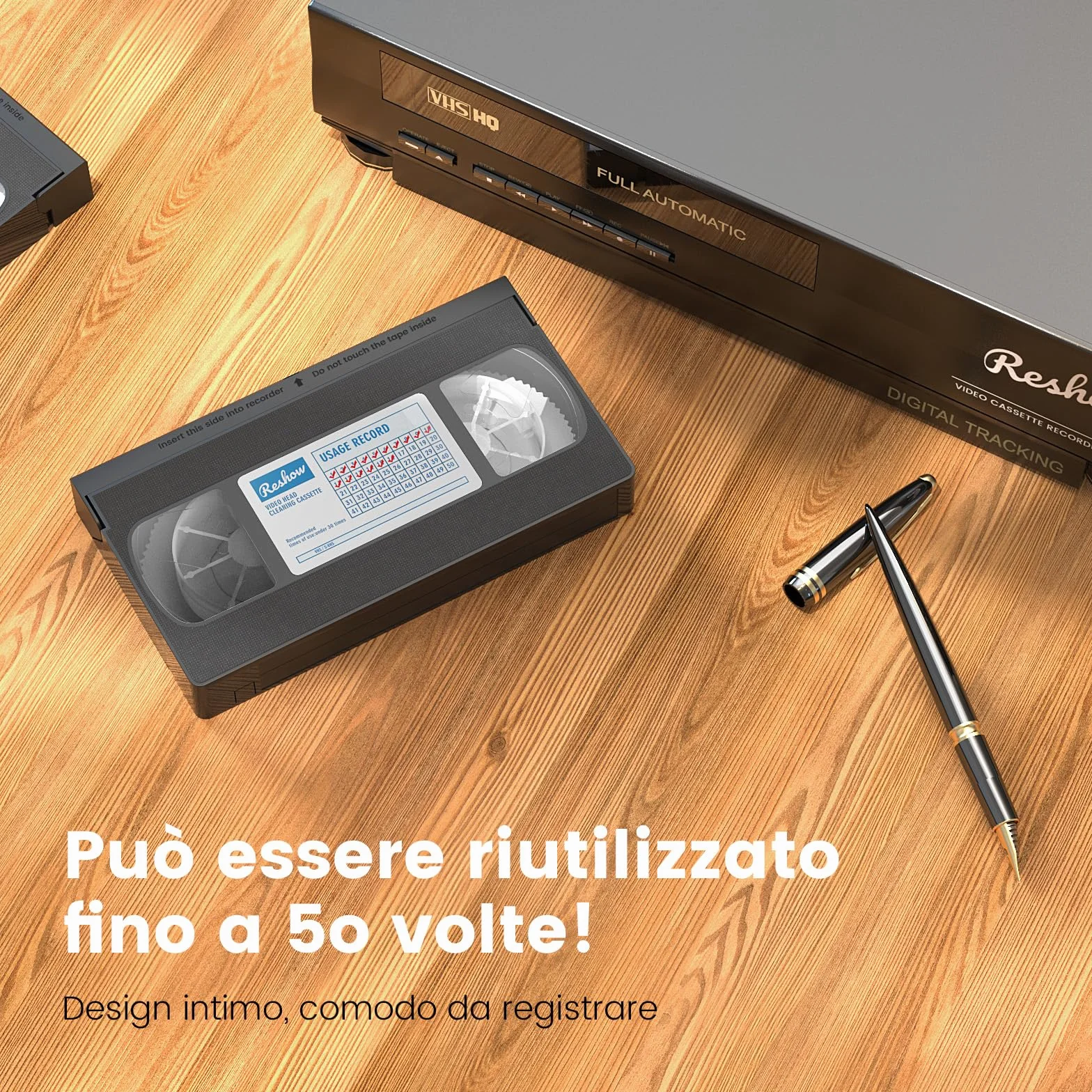 Reshow Pulitore per Testine VCR/VHS - Tecnologia a Secco per Lettore