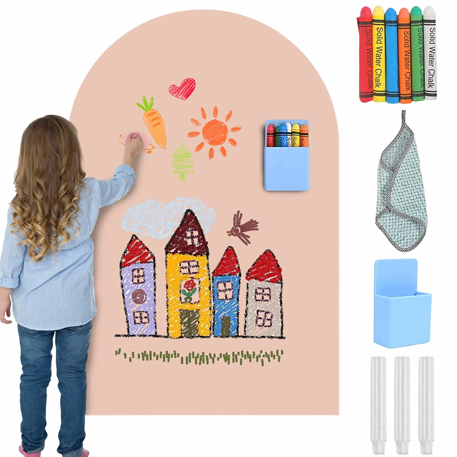 Lavagna Magnetica da Parete 80 x 100 cm Autoadesiva Cancellabile per Bambini con Gessetti Rosa