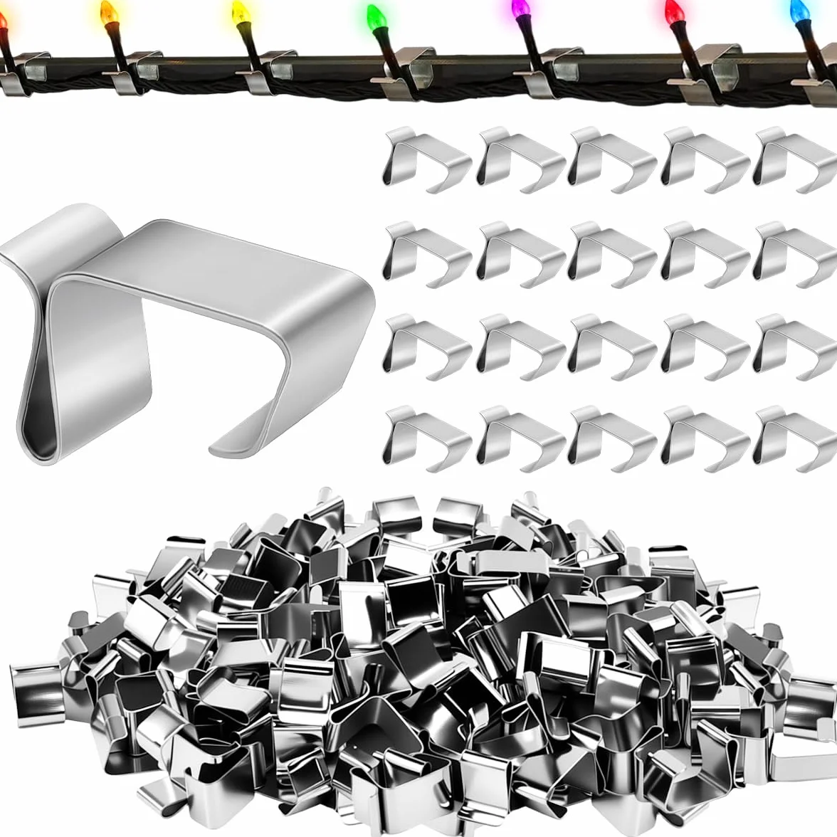 Ganci per Grondaie Luci di Natale in Acciaio Inossidabile 120 Pezzi, Clip per Luci Esterne