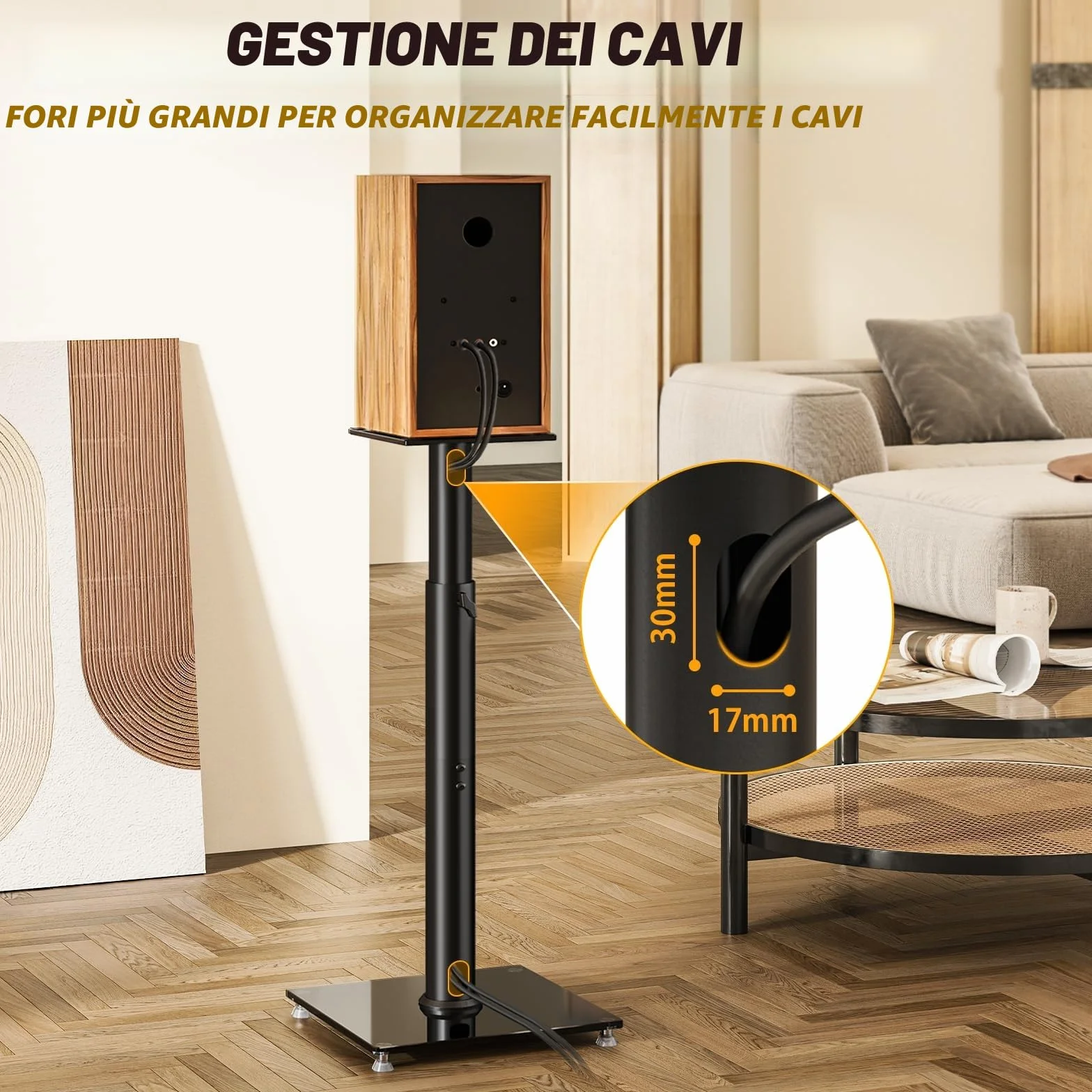 Set di 2 supporti universali per altoparlanti surround, altezza regolabile 830-1100 mm, 5 kg, nero