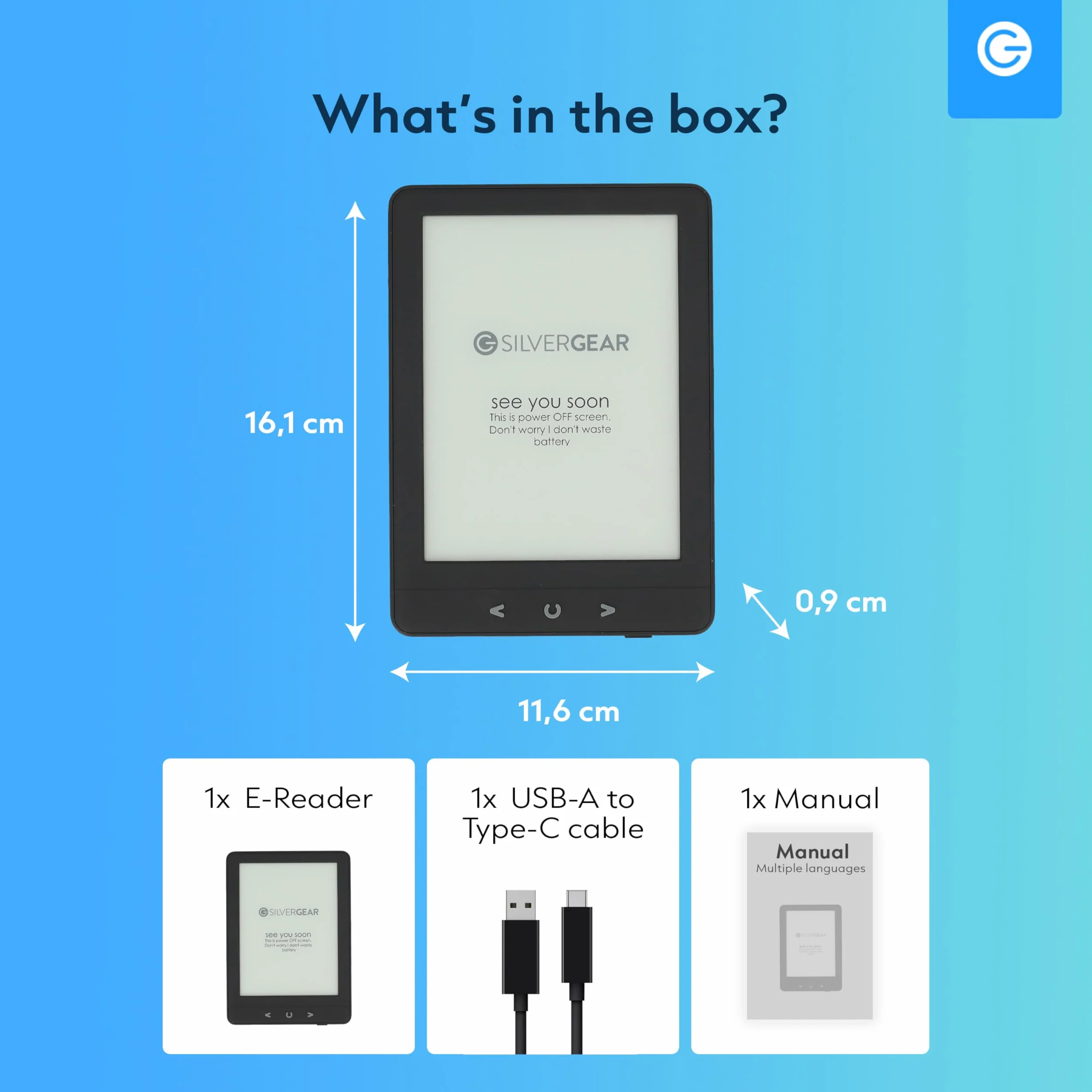Silvergear Ebook Reader 6 Pollici E-Ink Touchscreen Retroilluminazione 4 GB Nero