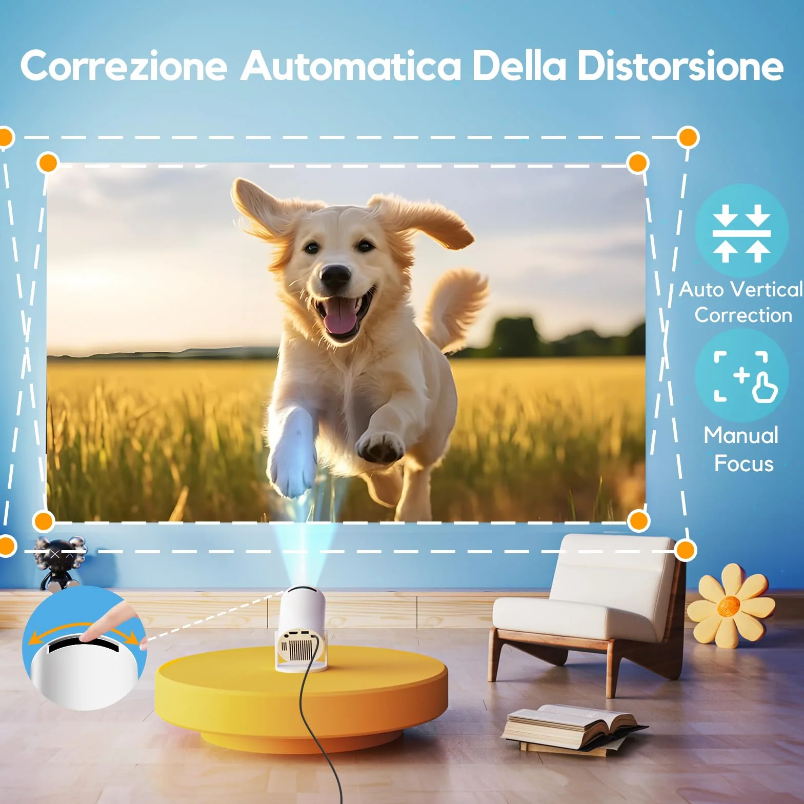 AKIYO O2 Proiettore Portatile 18000 Lumens 4K 1080P Auto Keystone WiFi 6 BT5.4 Rotabile 180° Dual Control HDMI