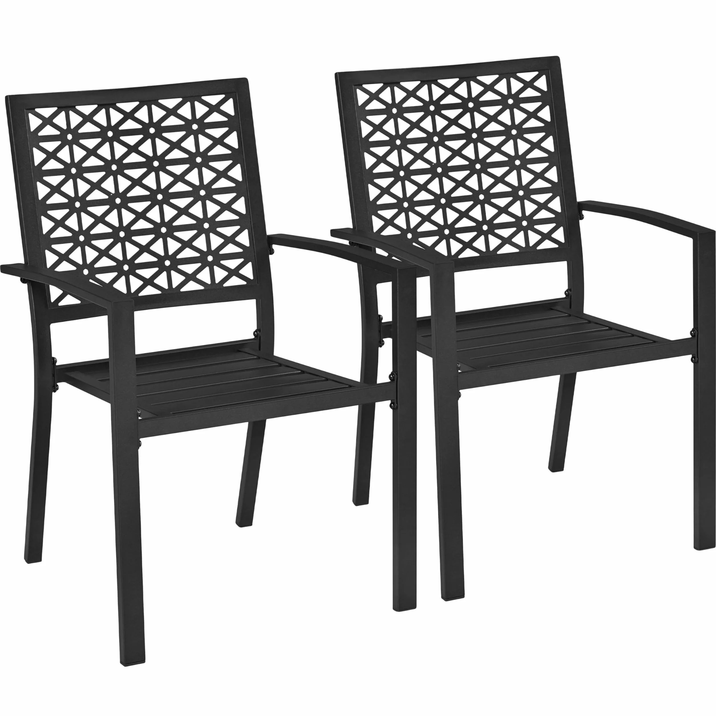 Yaheetech Set di 2 Sedie da Pranzo da Giardino Esterno Impilabili in Metallo con Braccioli e Schienale Moderno Prato Veranda Cortile Piscina Balcone Nero 58 × 59,5 × 89 cm