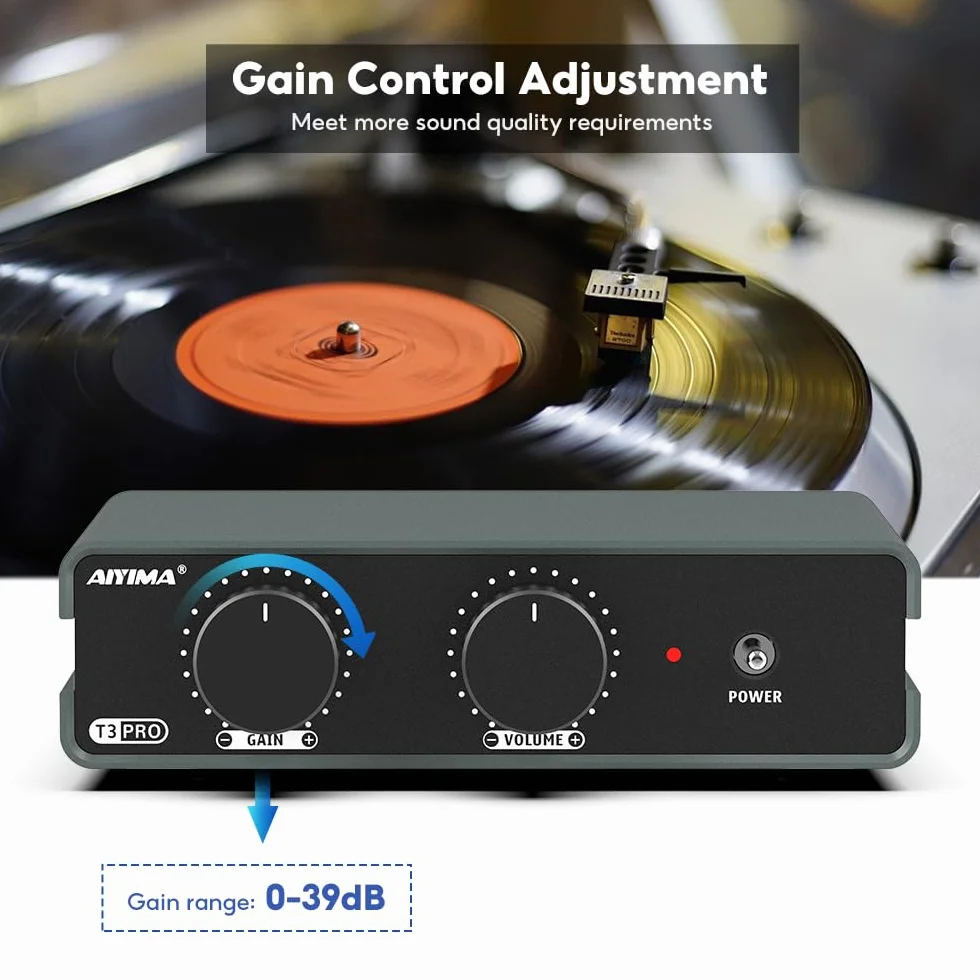 AIYIMA T3PRO MM MC RIAA Preamplificatore Fono per Giradischi Vinile con Regolazione Guadagno e Volume