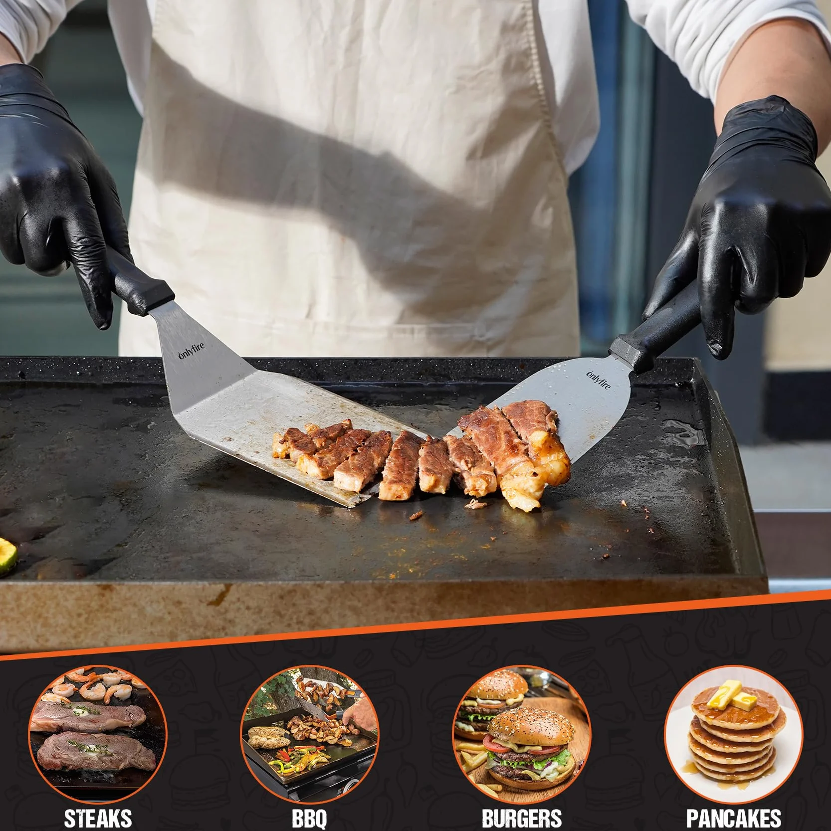 onlyfire Set di spatole professionali per barbecue, spatola per piastra in acciaio inox, spatola perforata e raschietto per griglia, kit per hamburger per grigliare, cucinare e pulire
