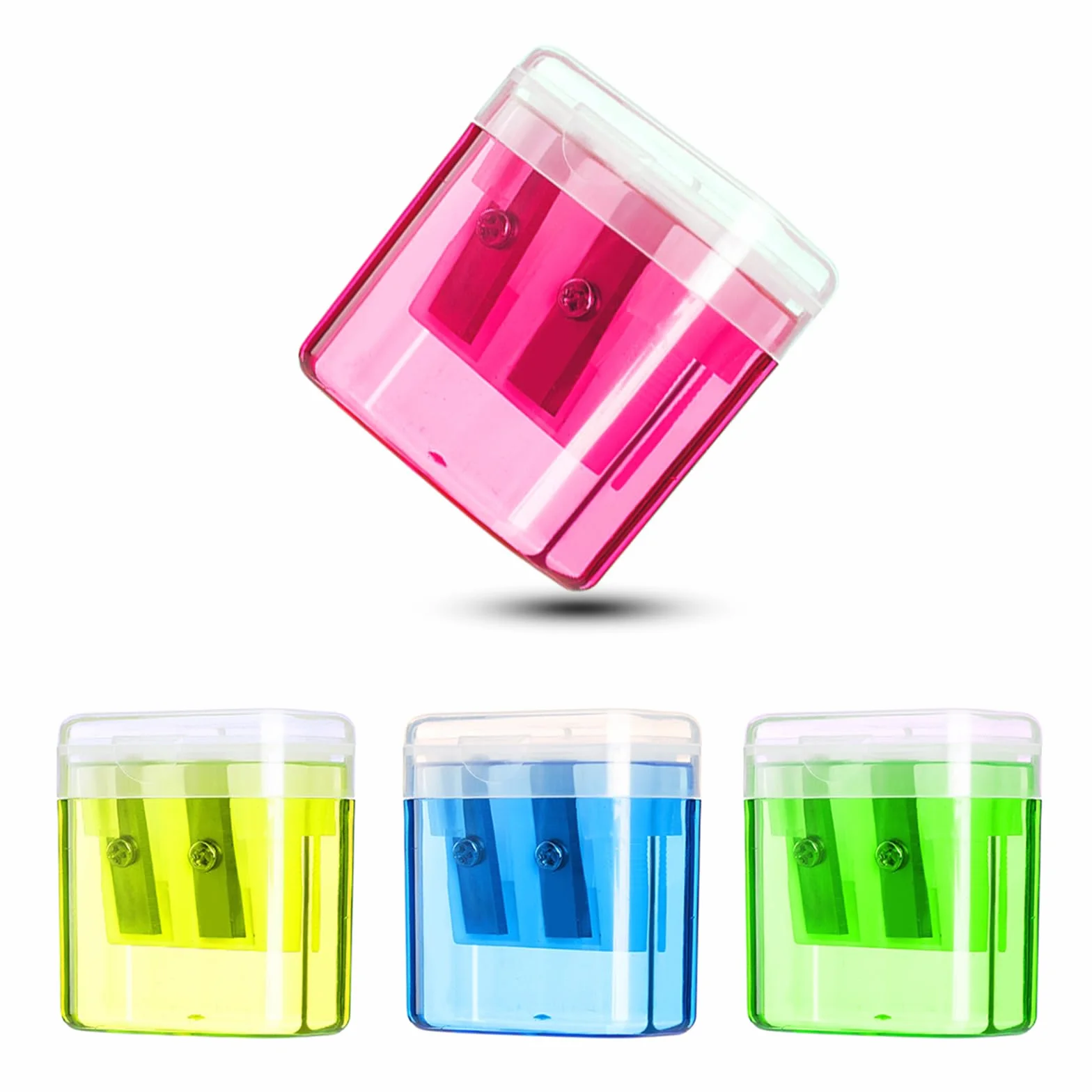 Redamancy Temperamatite 4 Colori Doppi Fori Temperino con Contenitore per Matite Scuola Ufficio Viaggi