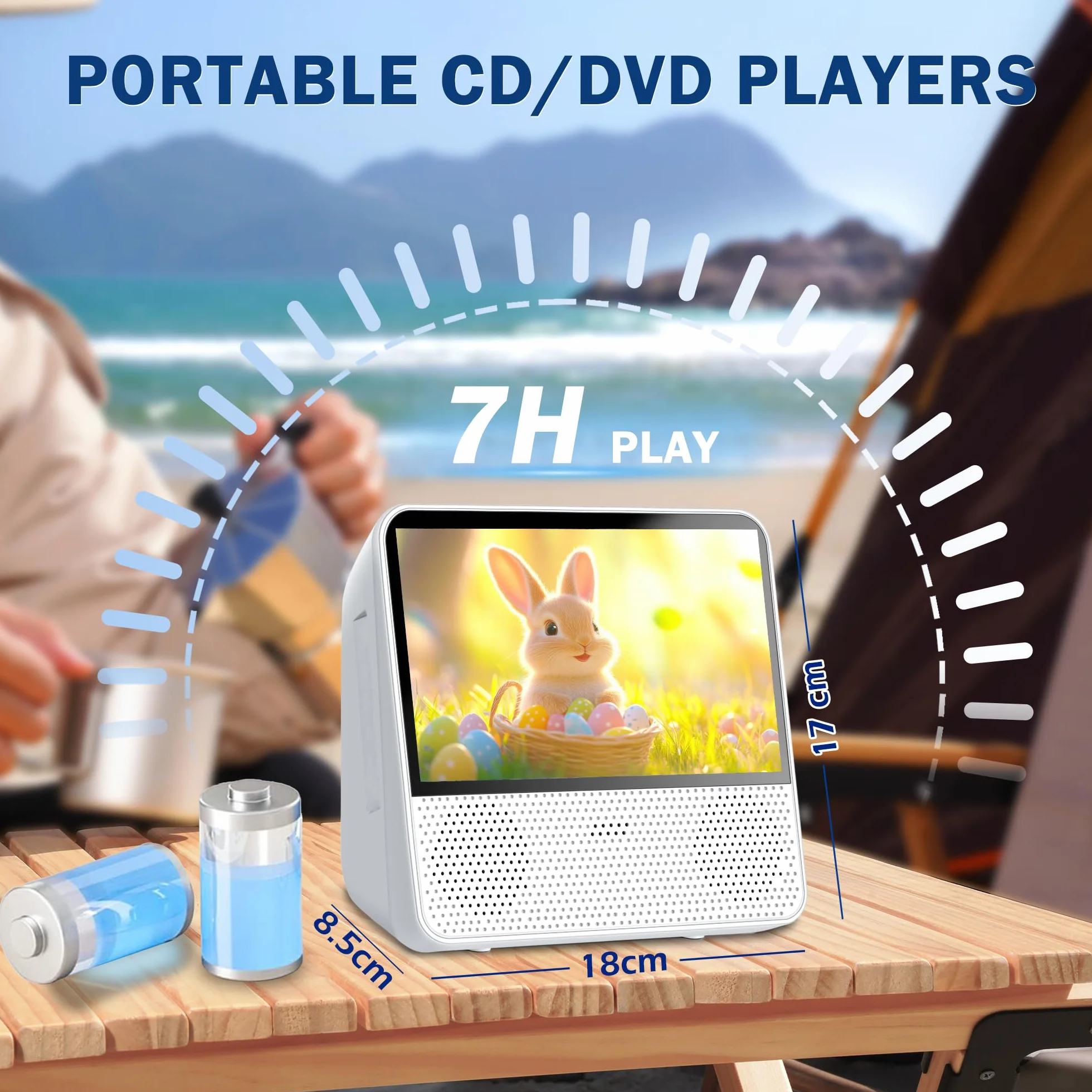 Lettore DVD Portatile 7" con Batteria 4000mAh Bluetooth USB AV AUX