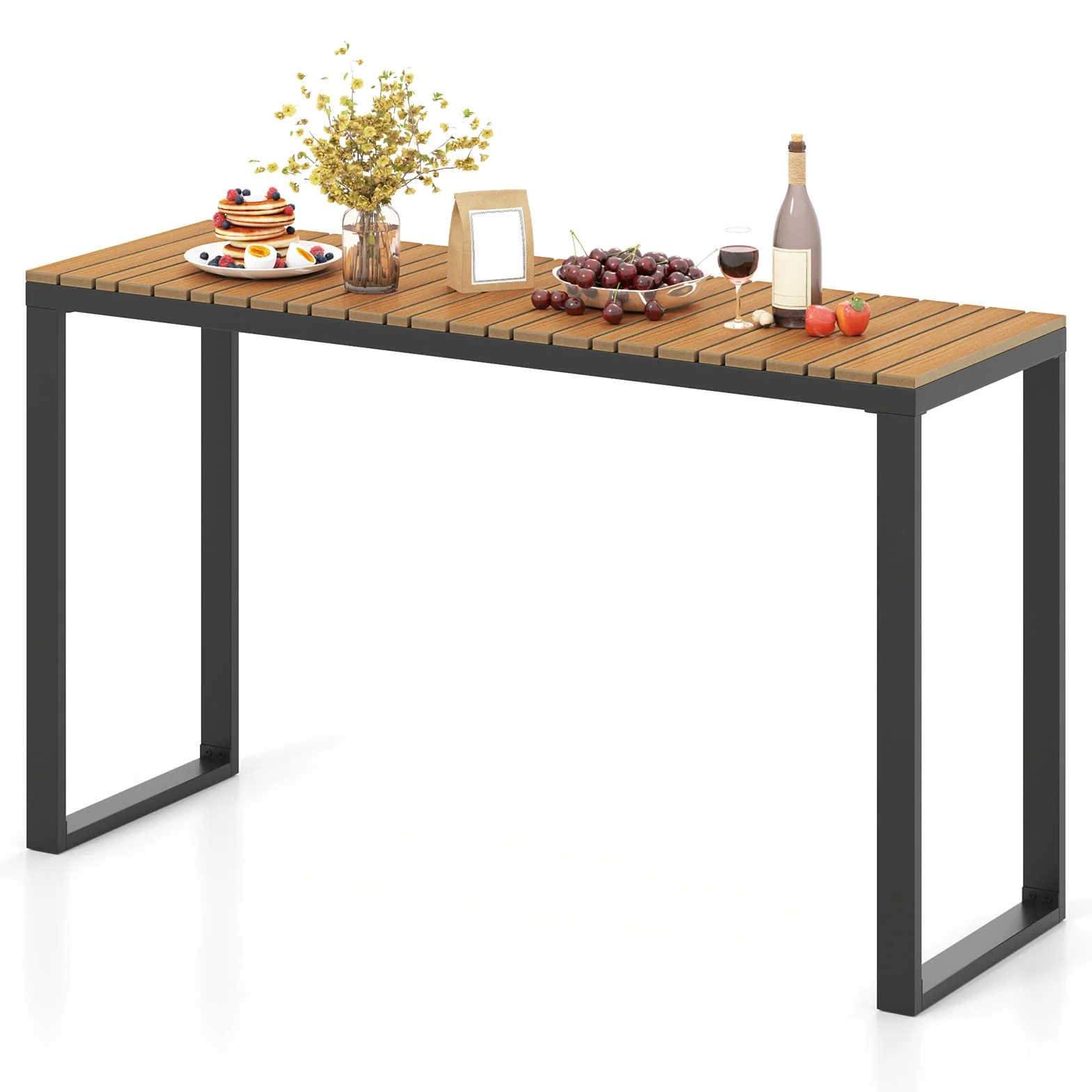 COSTWAY Tavolo Consolle da Esterno Stretto, 129x42x75 cm, Tavolo da Balcone in WPC Impermeabile con Struttura Metallica, Portata 60 kg per Terrazzo, Giardino e Ingresso, Portata 60 kg