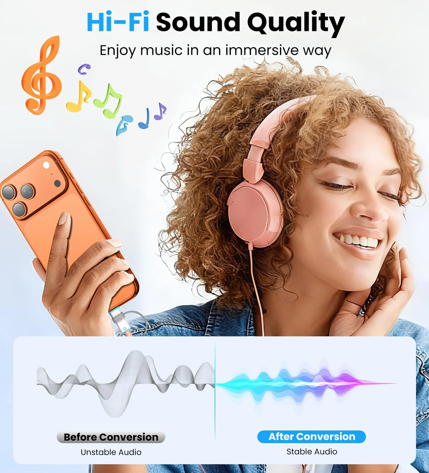 TiMOVO Adattatore da USB C a Cuffie Audio da 3,5 mm, Tipo C a Jack Aux con Anello Anti-Perdita, Bianco