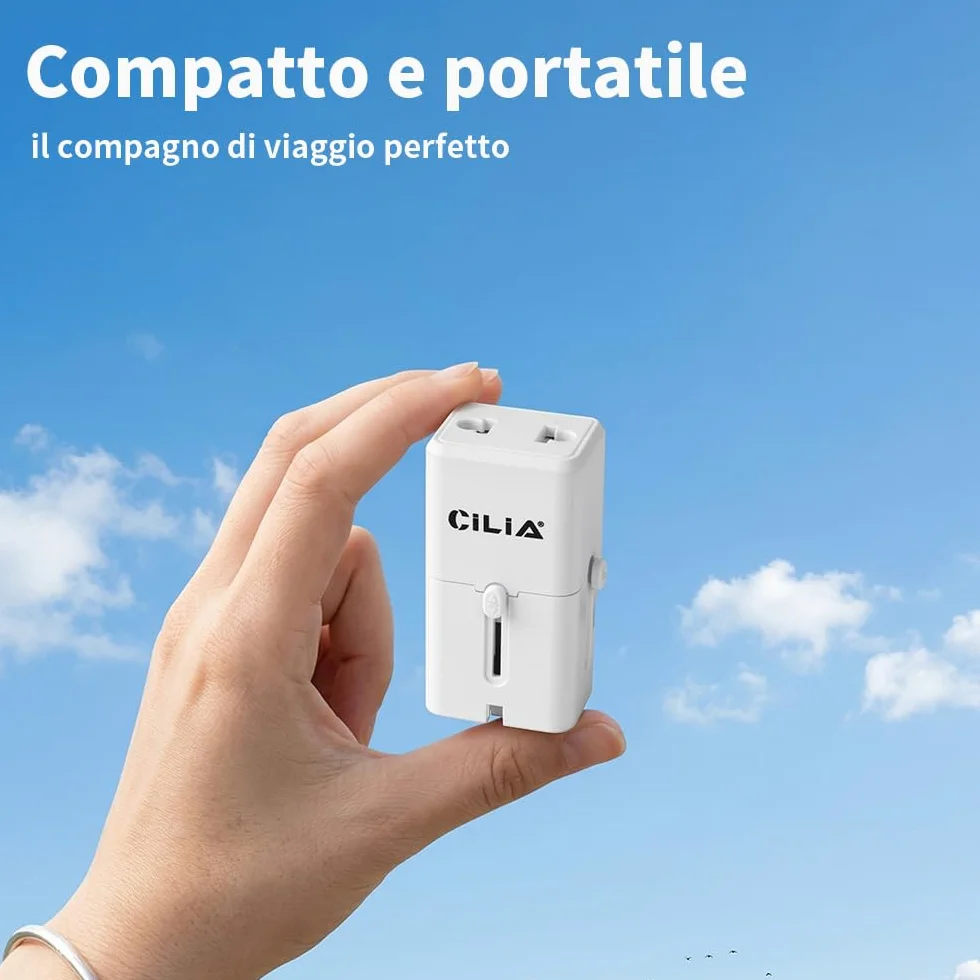 CILIA Adattatore Universale da Viaggio Presa Internazionale 150+ Paesi Spine US/UK/EU/AUS Compatto Bianco 2PCS