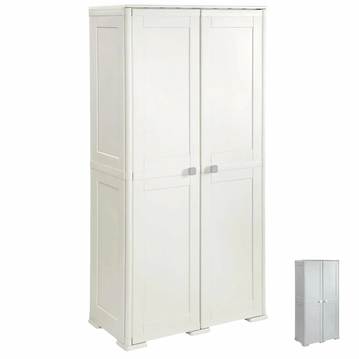 PALUPLUS Portascope Ante Lisce in Plastica, Armadio Multiuso 79x43x164 cm, 3 scomparti, Made in Italy Panna