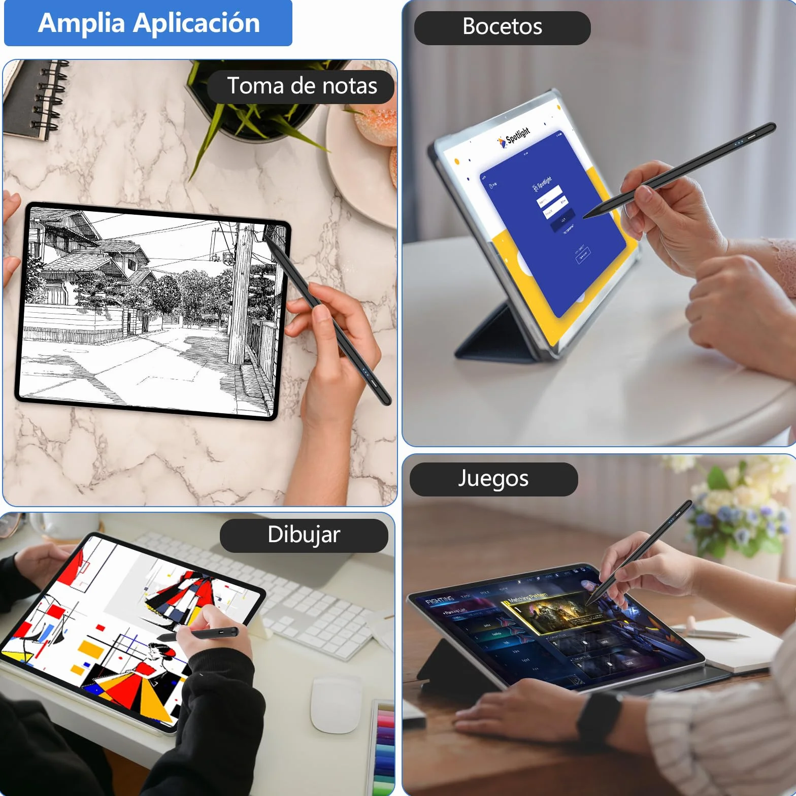 Penna Stilo Universale per Tablet Android, Compatibile con Samsung/Lenovo/Huawei/Mi/iPhone, Sensibile all'Inclinazione (Nero)