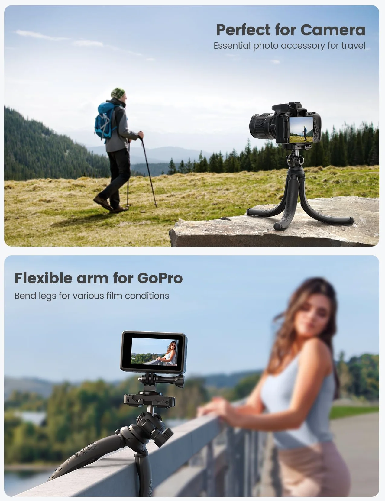Lamicall Mini Treppiede Smartphone Flessibile 3 in 1 con Telecomando Senza Fili 360° Rotazione Vite 1/4 per iPhone Android Fotocamera