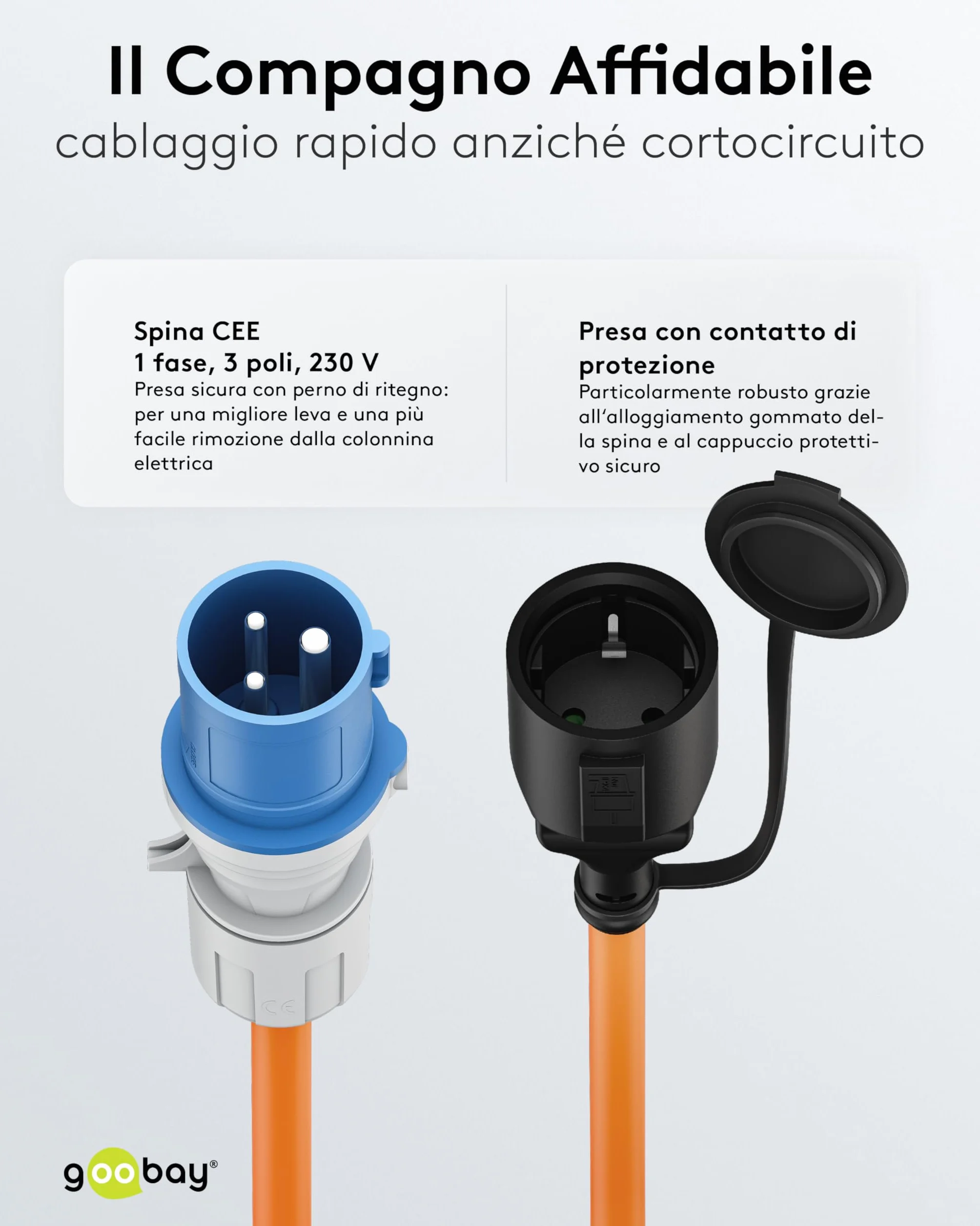goobay Cavo adattatore CEE per caravan, 1,5 m, spina CEE a presa con contatto di protezione, uso esterno con IP44, 76223