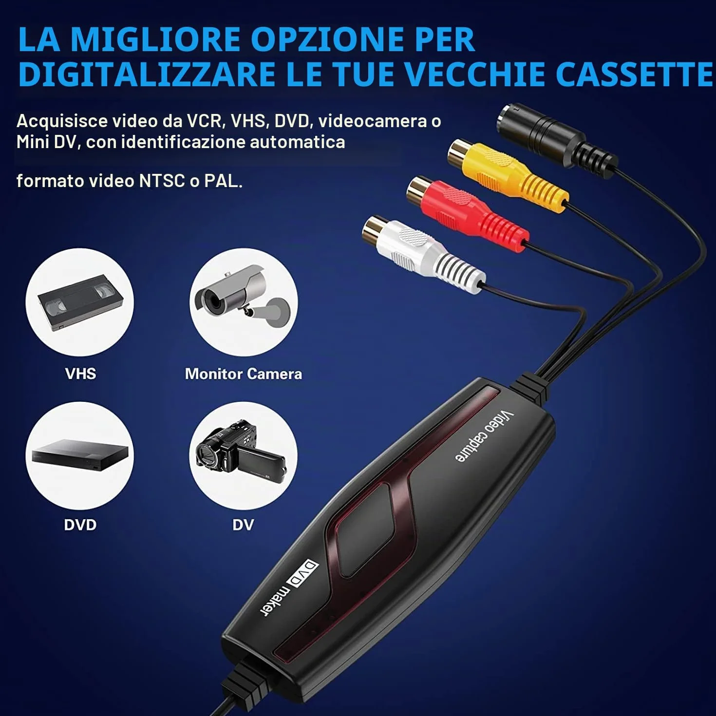 DIGITNOW! Scheda di Acquisizione Video USB, Convertitore Analogico Hi8 VHS DVD per Windows 10/Mac