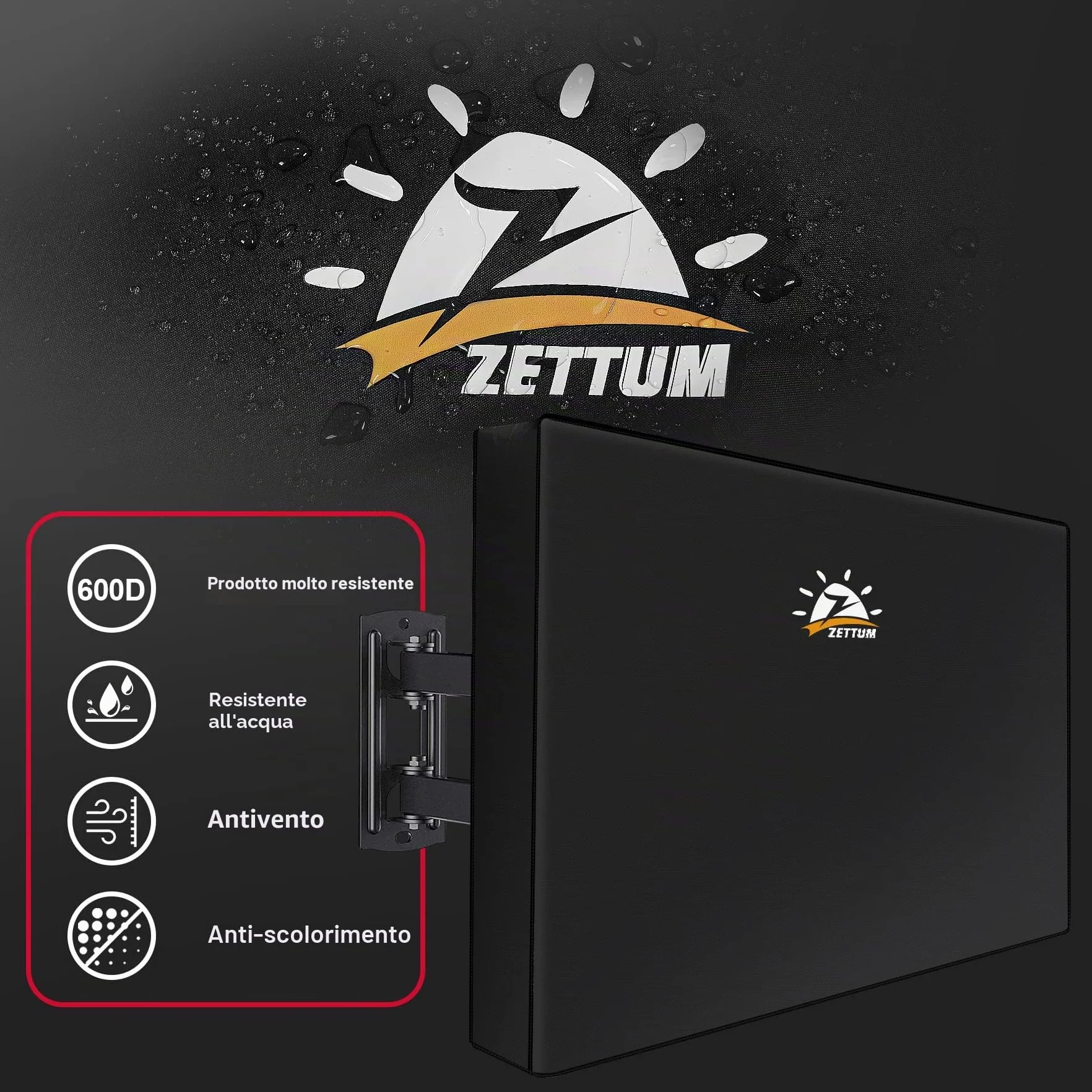 Zettum Cover TV 28-32 pollici Proteggi Schermo Rivestimento Esterno PU Oxford 600D Impermeabile Nero