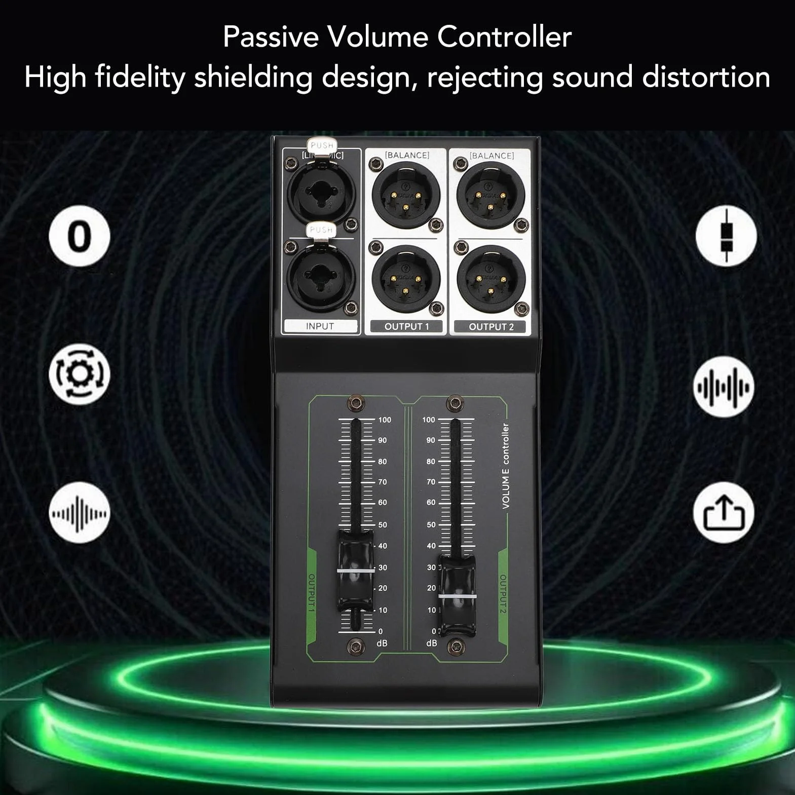 Controller di Volume Passivo Stereo XLR 2 Ingressi 4 Uscite, Fader 70 mm Alta Precisione, Audio HiFi