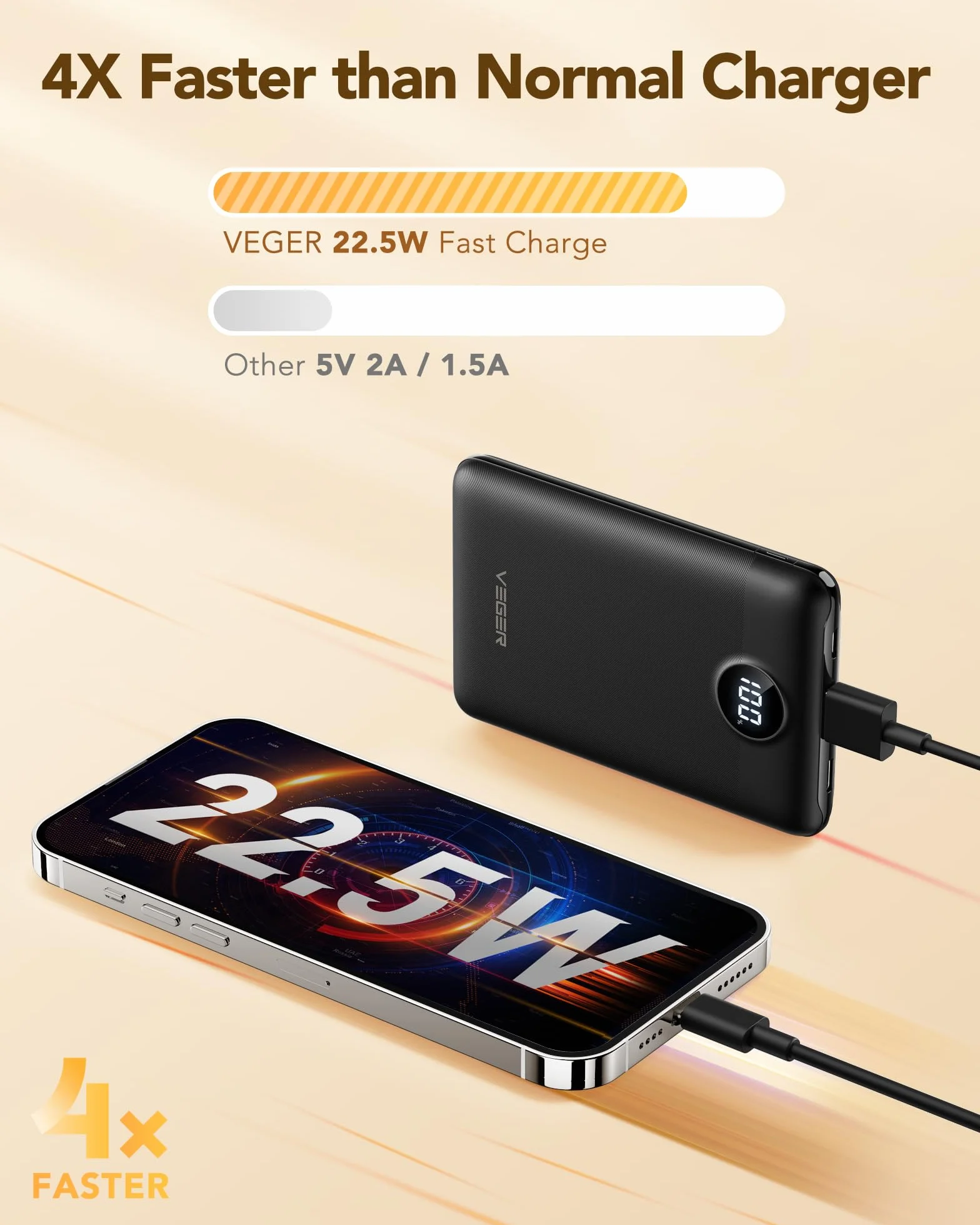 VEGER Power Bank 10000mAh Caricabatterie Portatile LED Display Mini Batteria Esterna 2 Ingressi 2 Uscite