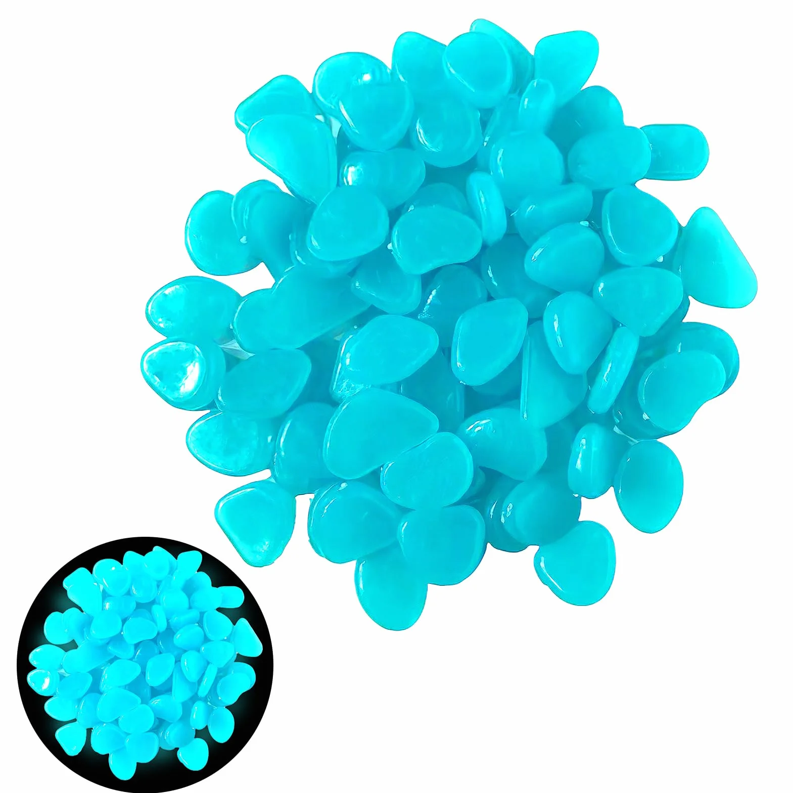 300 Pezzi Pietre Luminose da Giardino, Decorative Sassi Luminosi Brillanti Ciottoli Fluorescenti Incandescente Fosforescenti in Resina Pietre Luminosi per Vasi Acquario Prati Terrazza(Blu, Grande)