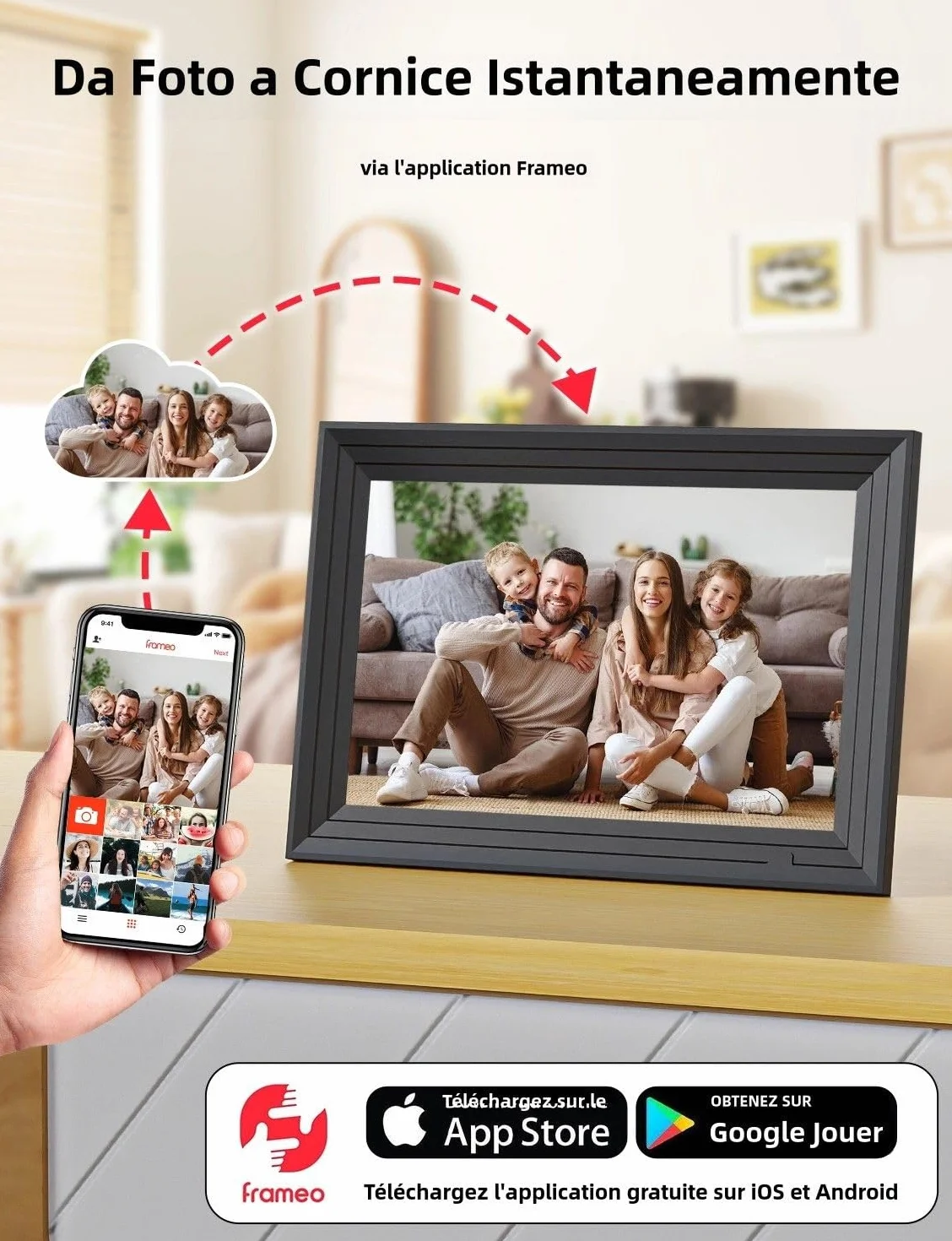 Cornice Digitale Foto WiFi 10,1 Pollici 1280 x 800 HD 32 GB IPS Touch Screen Frameo Luakug