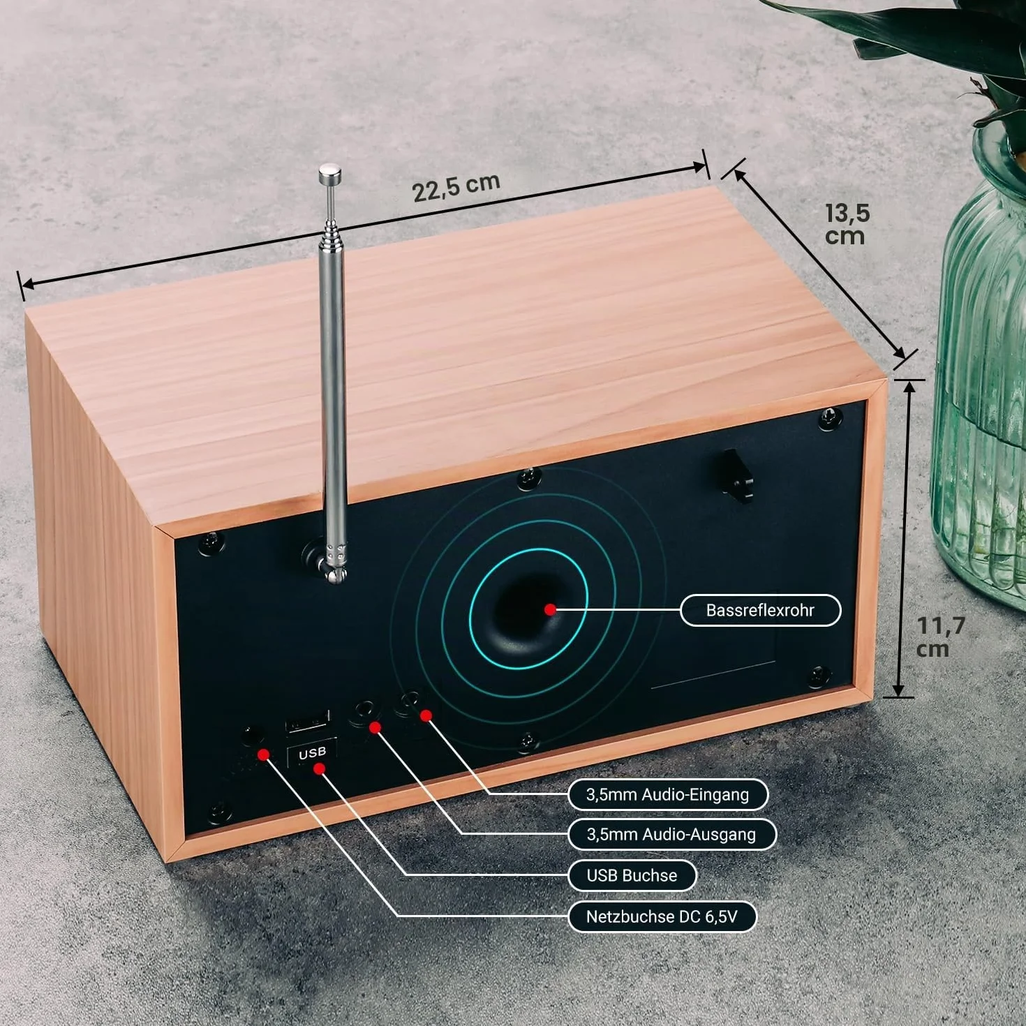 August MB420 Radio DAB/DAB+/FM, Radiosveglia Bluetooth, Subwoofer 5W, USB/Aux - Quercia