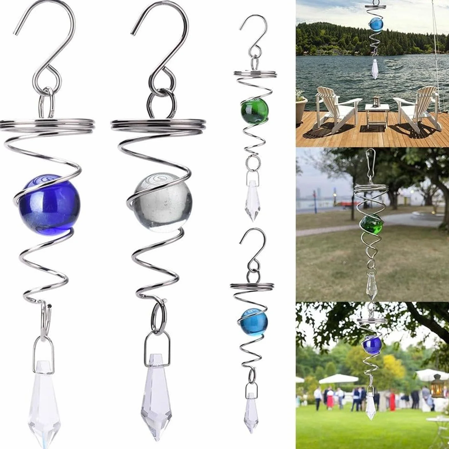 Sfera di cristallo a vento, girandola a spirale da giardino, con coda a spirale, decorazione decorativa per interni ed esterni (verde)