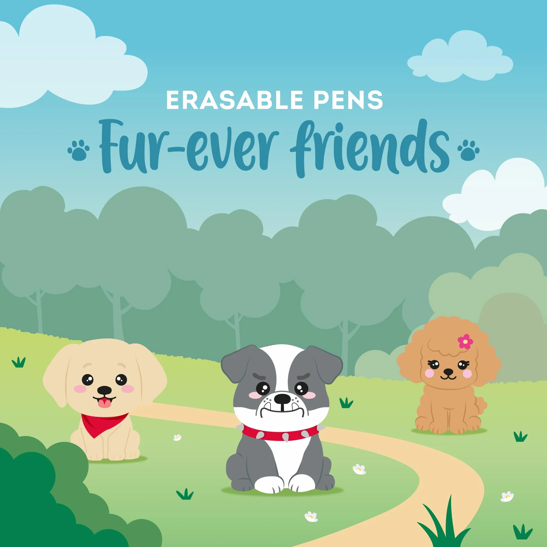 Legami Set di 3 Penne Gel Cancellabili Fur-ever Friends, Inchiostro Termosensibile, Nero, Blu, Rosso, Punta 0,7 mm