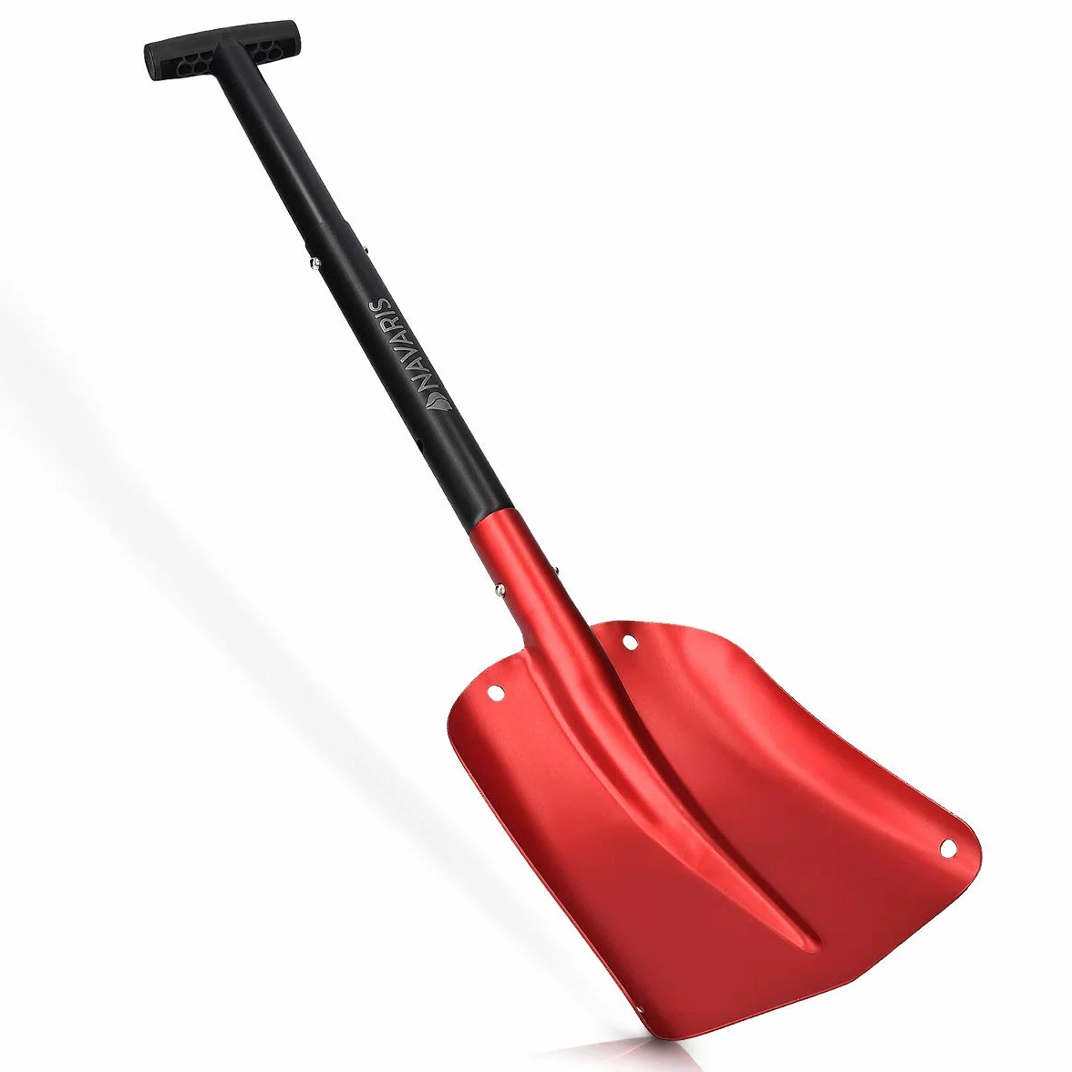 Navaris Pala da neve regolabile in alluminio 80cm - Vanga da giardino campeggio outdoor - Pala emergenza sopravvivenza auto con borsa - nero rosso