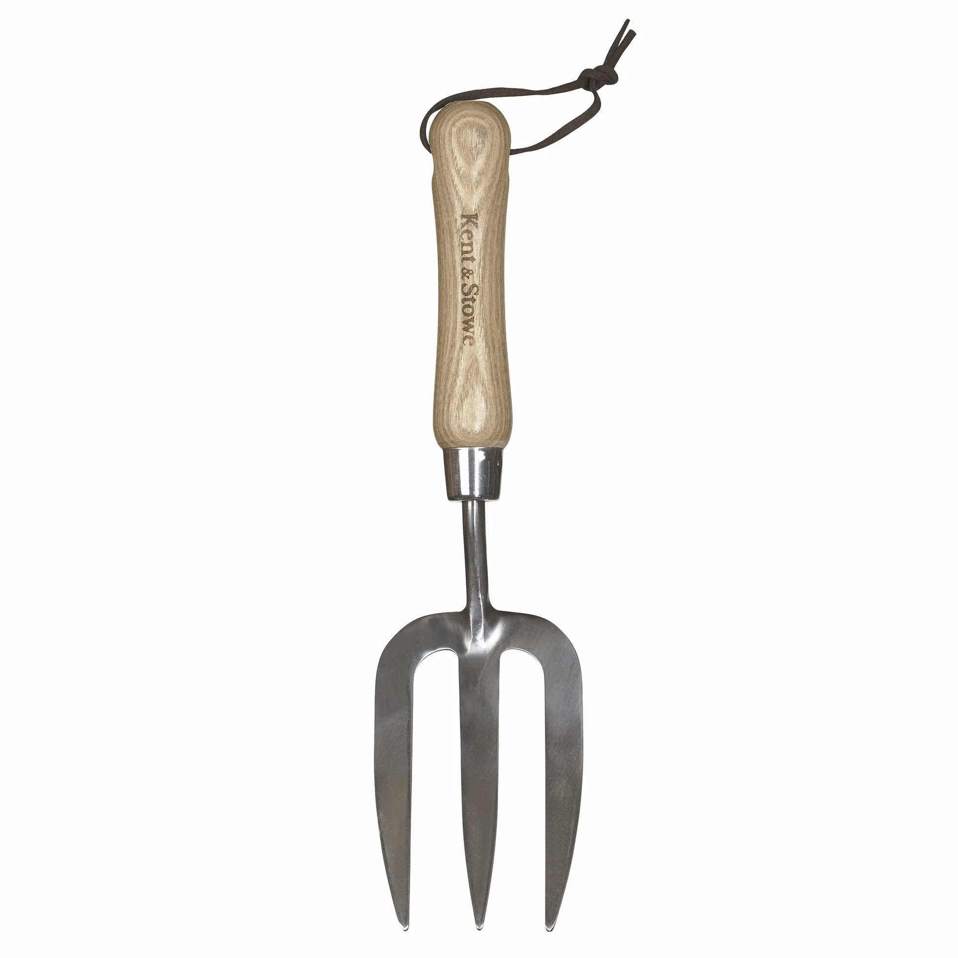 Kent & Stowe Forchetta da giardino – Forcone per giardinaggio in acciaio inossidabile, rastrello a manico corto in frassino, lunghezza: 31 cm