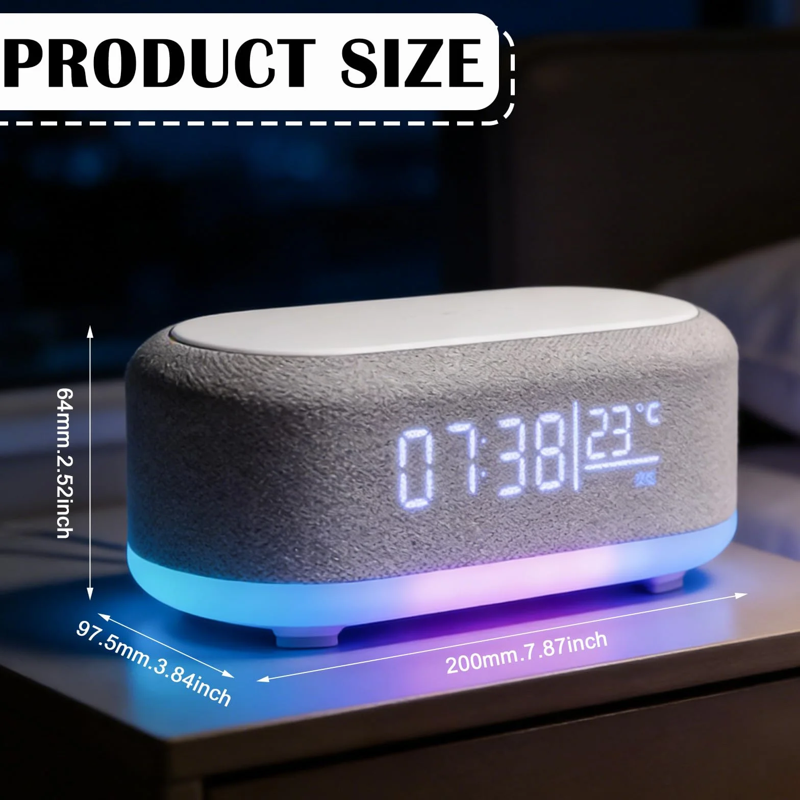 Radiosveglia Digitale con Stazione di Ricarica Wireless 15W, Sveglia Bluetooth, Luce Notturna 9 Colori, Caricatore USB