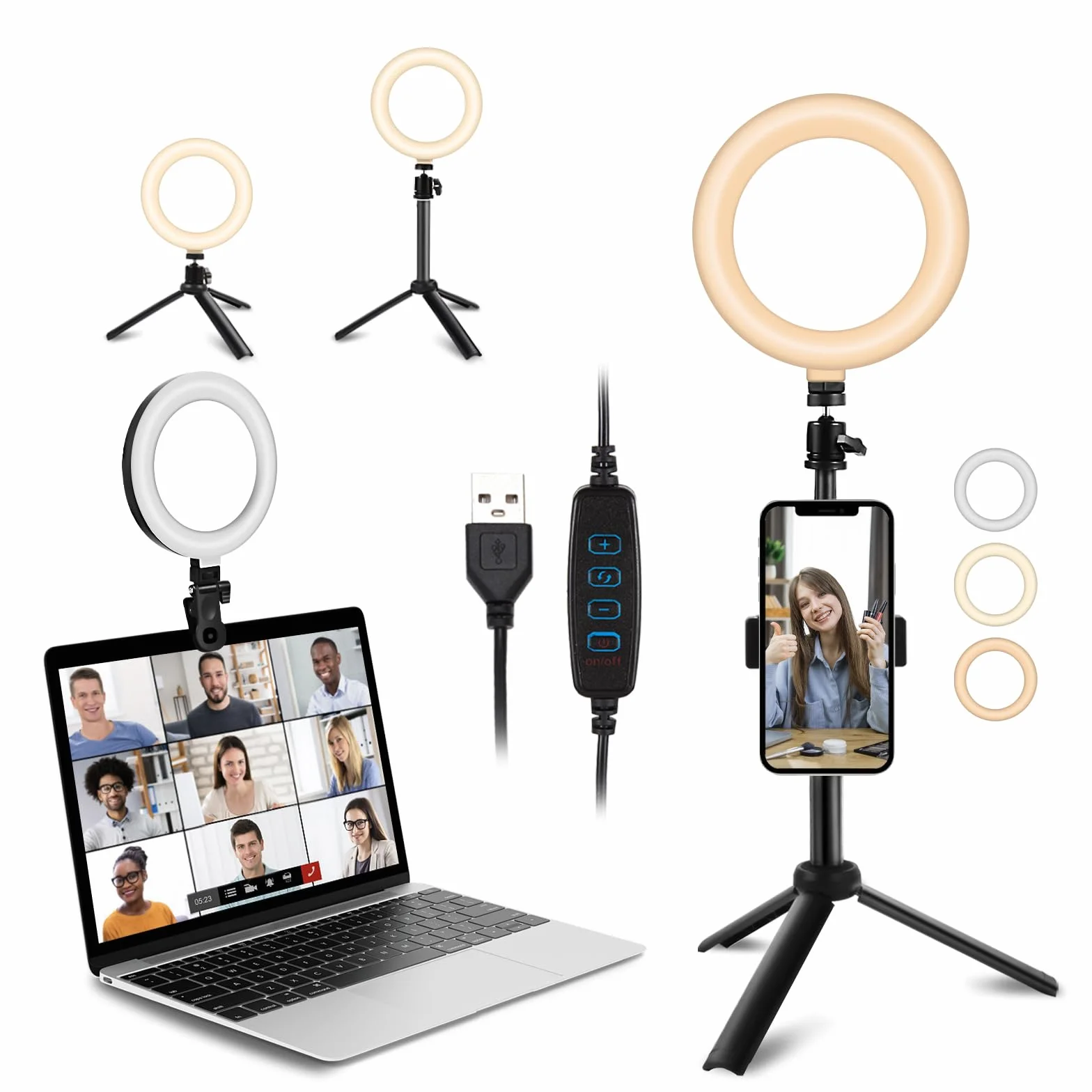 Railee Ring Light 6" LED Luce Selfie Videoconferenza con Treppiede Telefono 3 Modi
